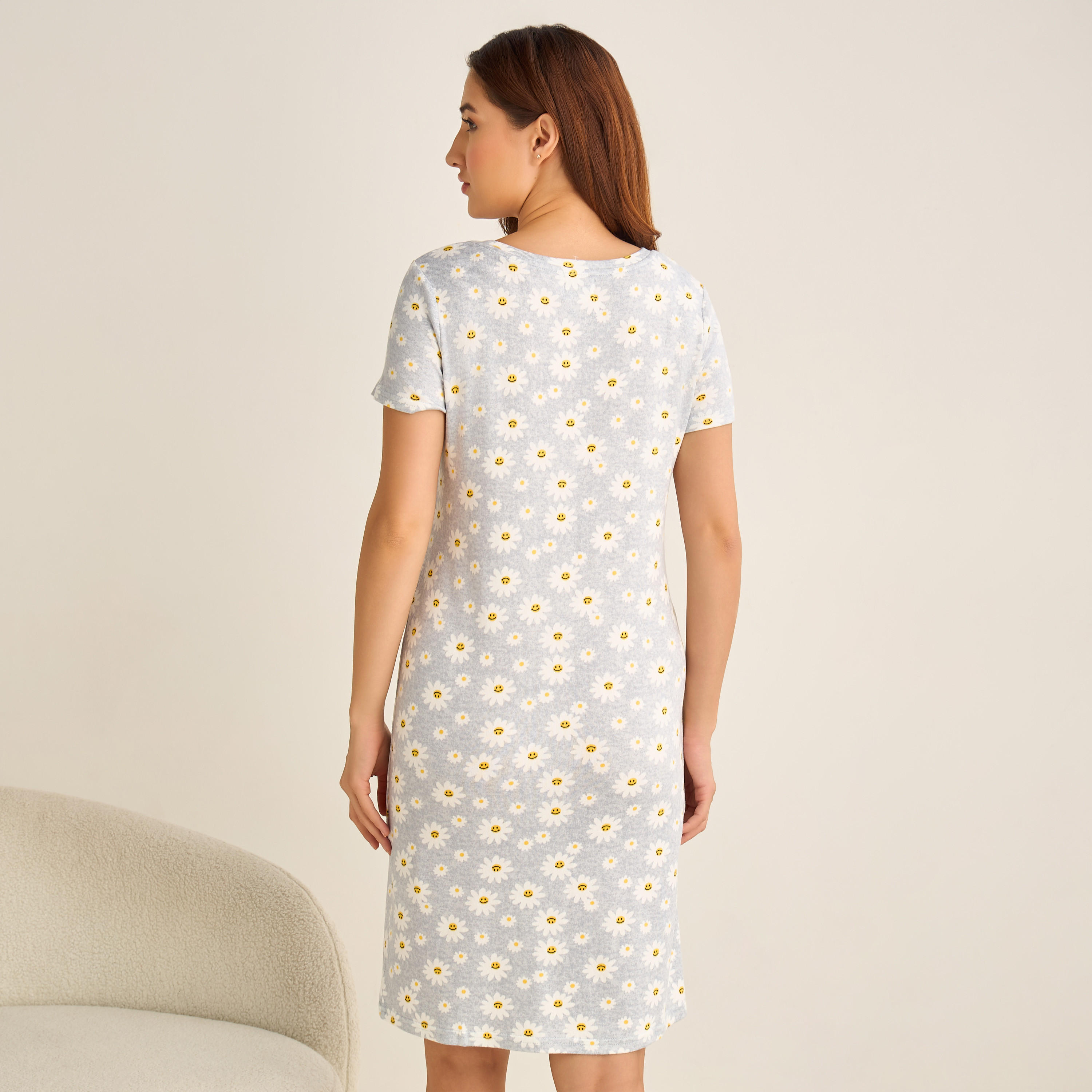 Set of 2 - Night Dress Short Sleeve Floral Print Cotton-women-clothing-nightwear-nighties-image-5