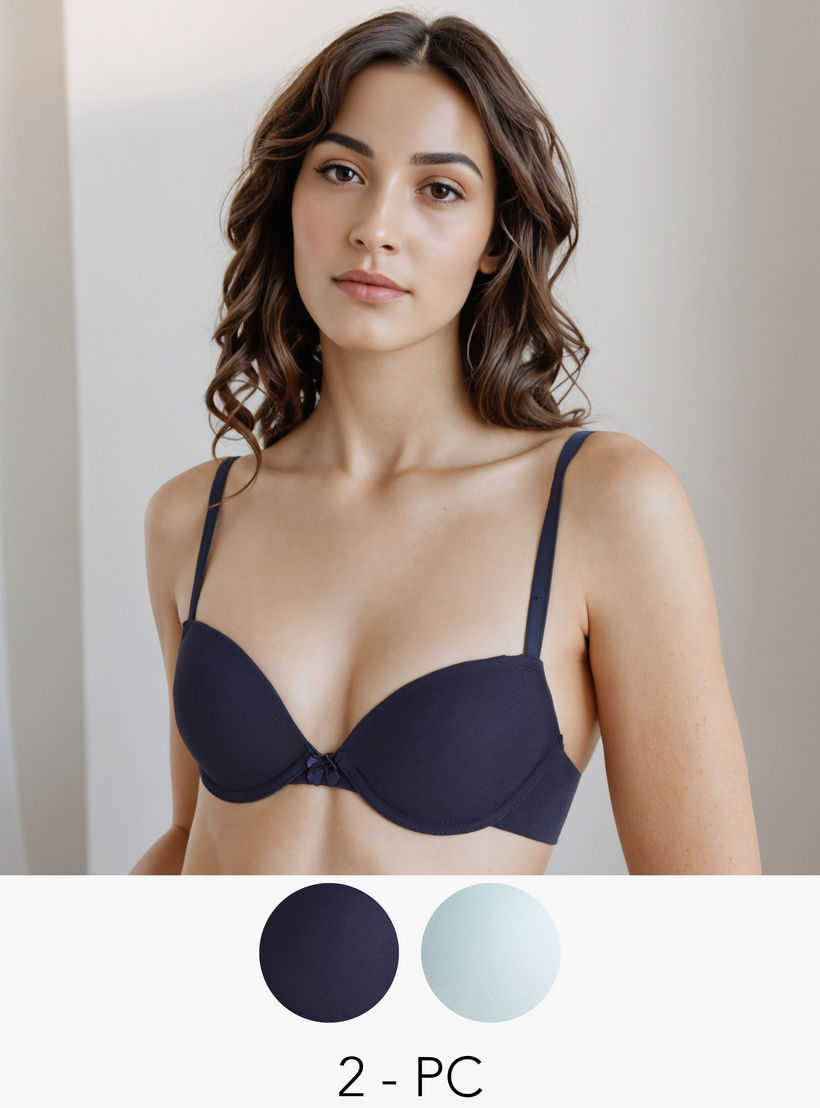 صدرية بتغطية منخفضة وتفاصيل فيونكة - عبوة من قطعتين-women-clothing-lingerie-bras-image-6