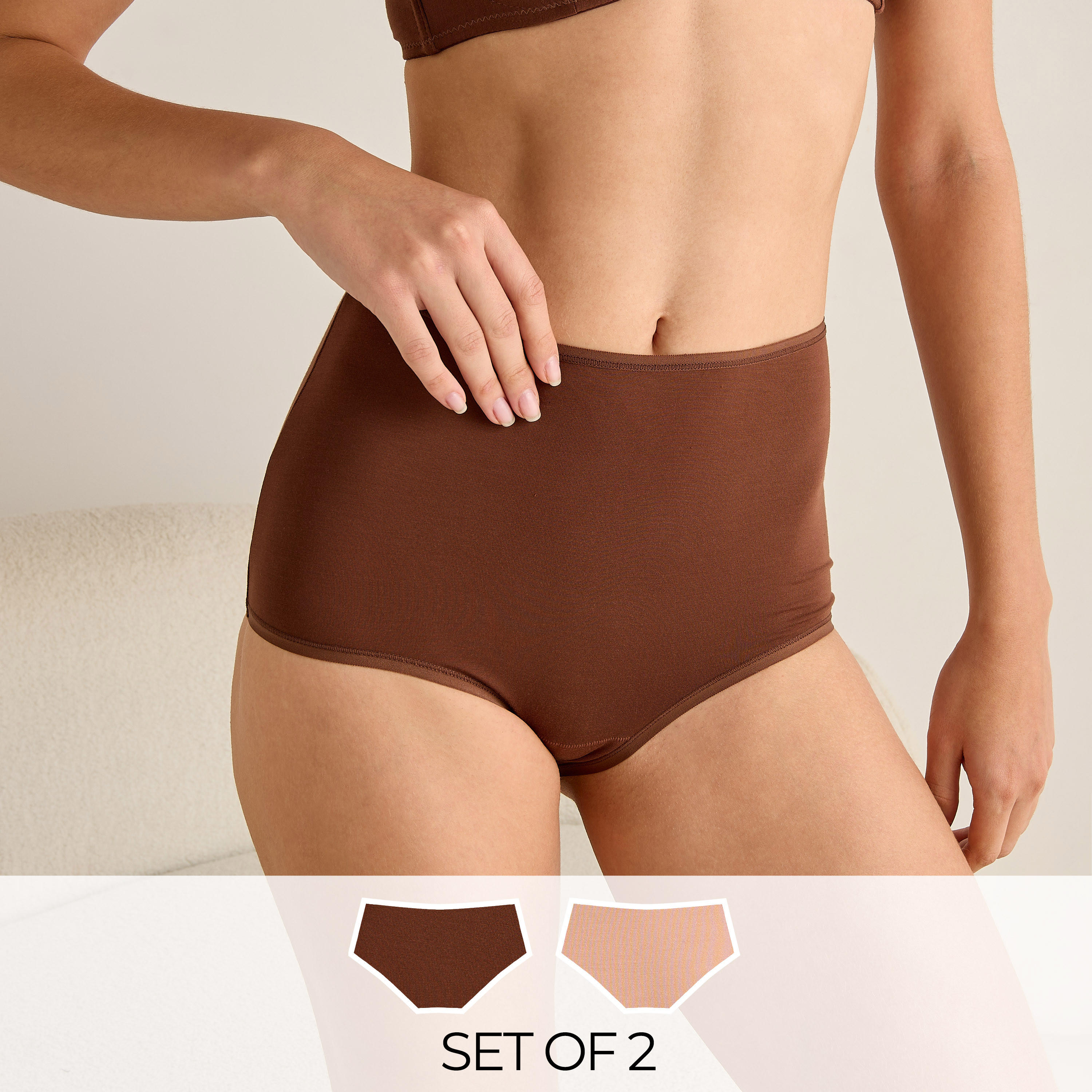 سراويل داخلية سادة بخصر عالي - طقم من 2-women-clothing-lingerie-panties-image-6