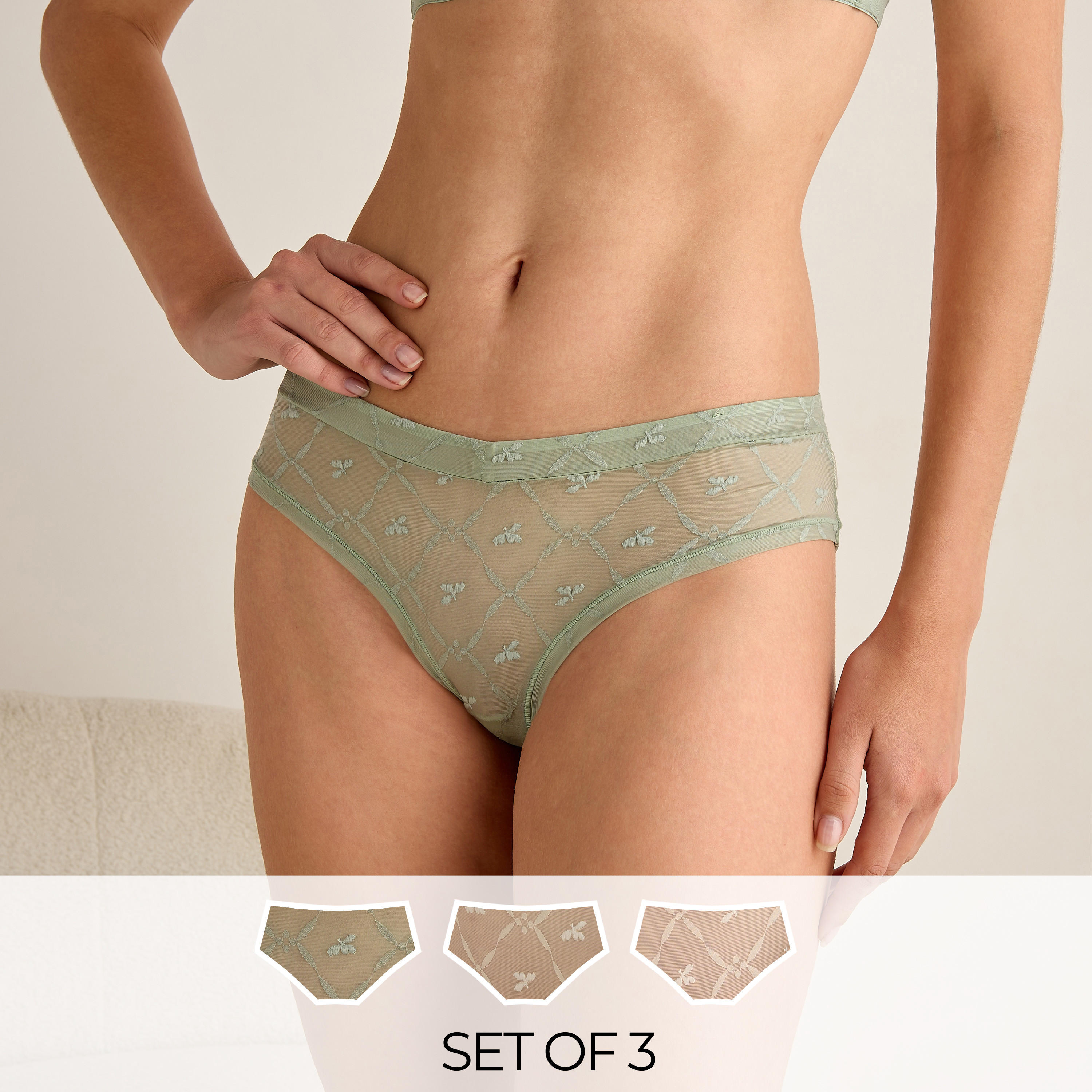 سراويل داخلية شبكية بخصر منخفض - طقم من 3 قطع-women-clothing-lingerie-panties-image-1
