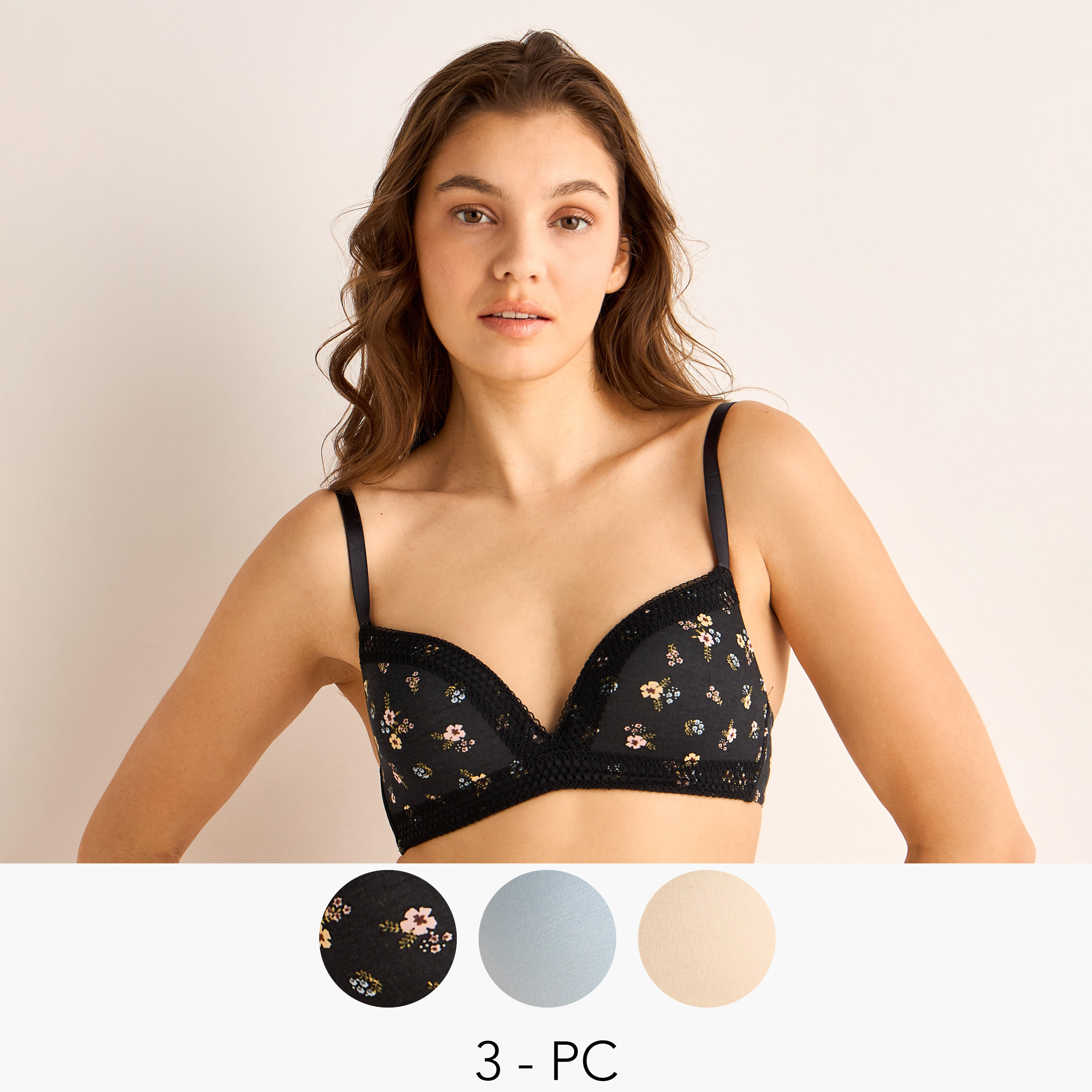 Pack of 3 Plunge Bra Medium Coverage-women-clothing-lingerie-bras-image-1