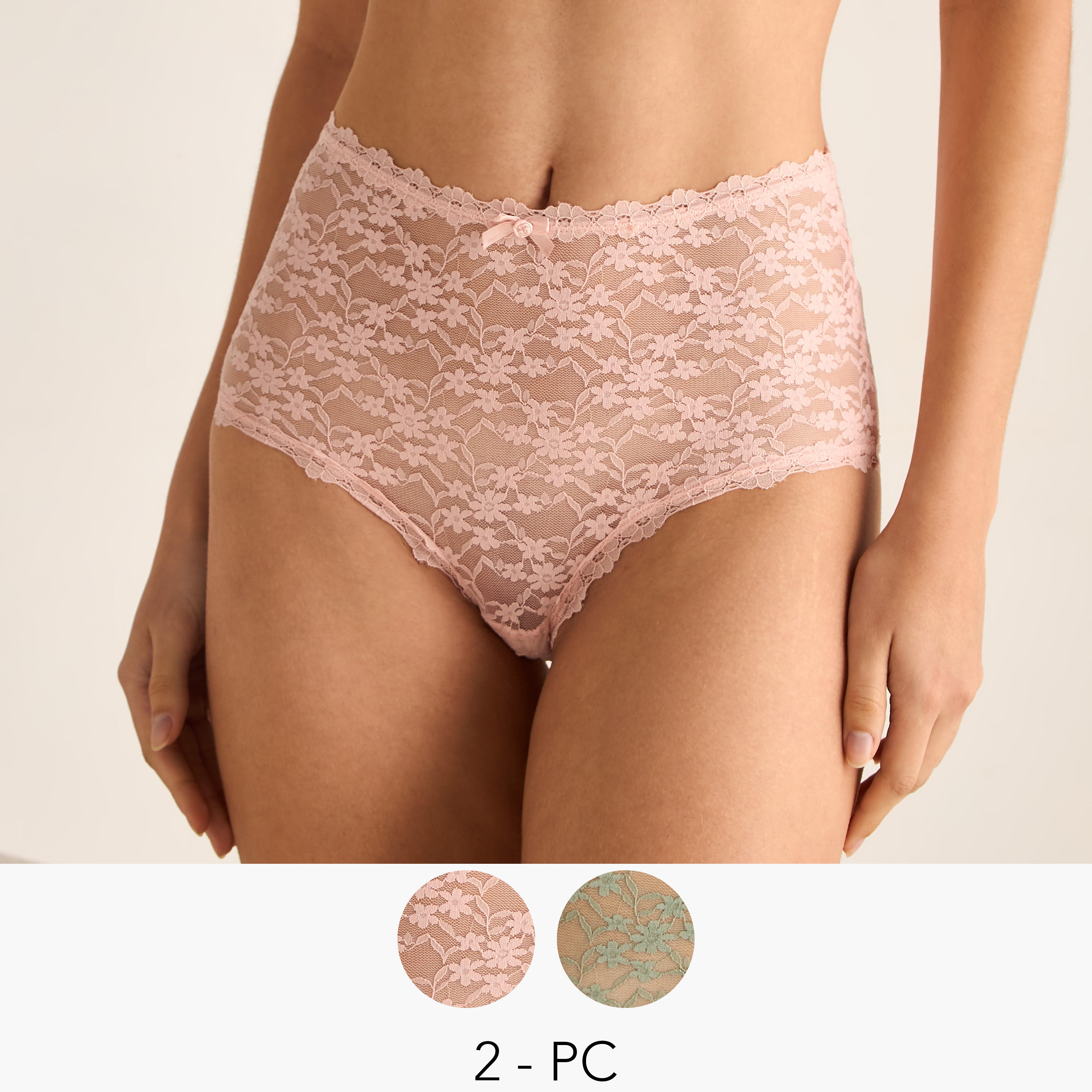 شورت داخلي دانتيل زهري - طقم من قطعتين-women-clothing-lingerie-panties-image-1