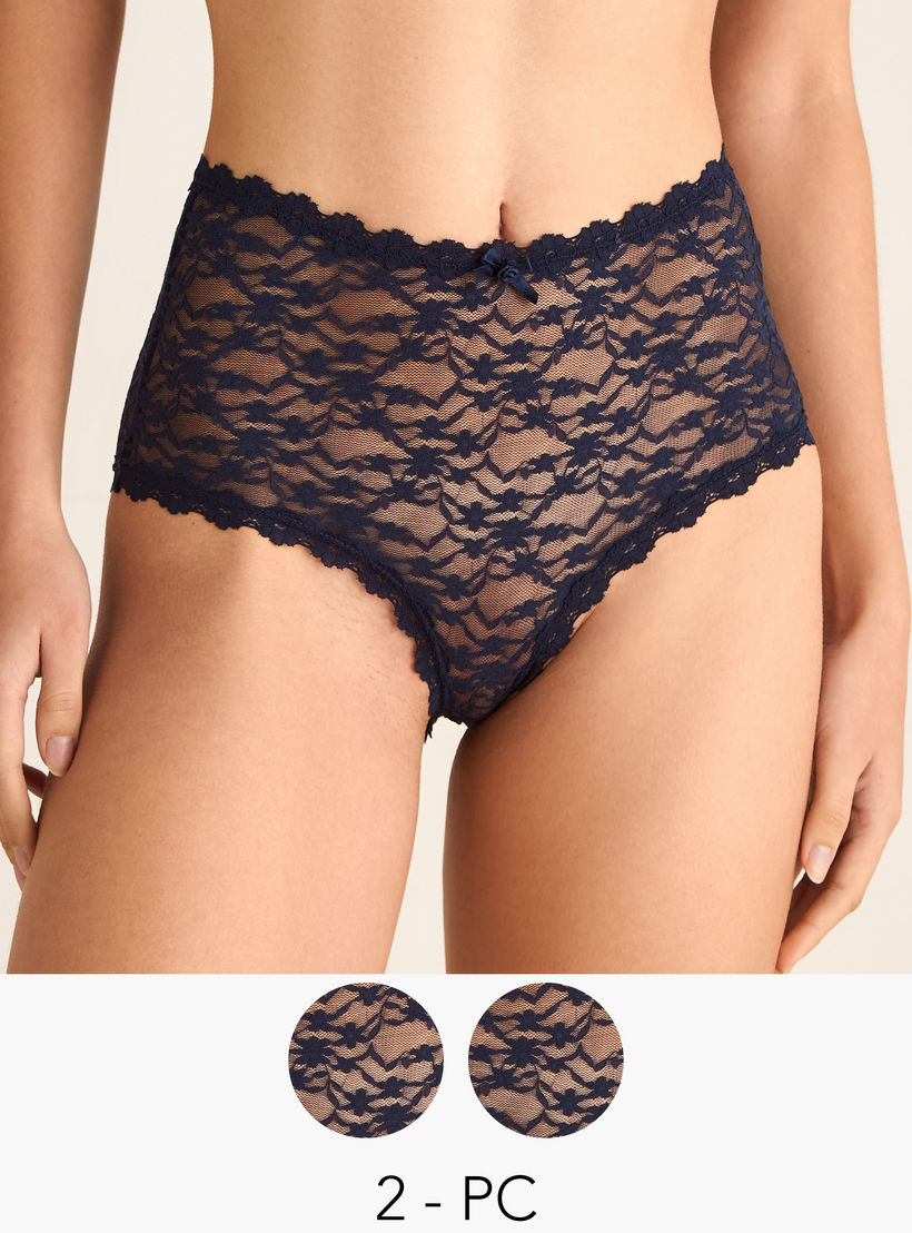شورت داخلي دانتيل زهري - طقم من قطعتين-women-clothing-lingerie-panties-image-1