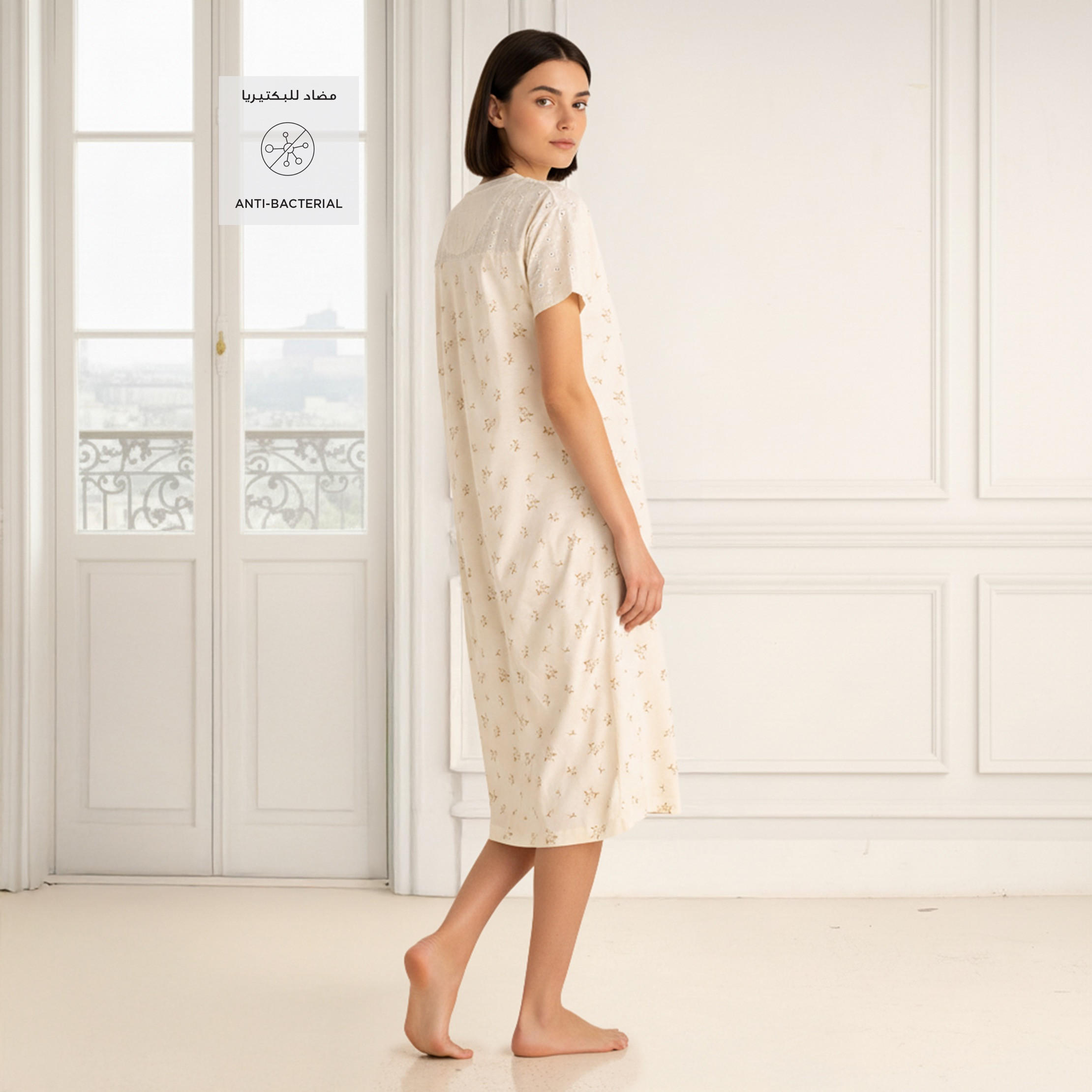 قميص نوم قطن مطرز بأكمام قصيرة-women-clothing-nightwear-nighties-image-2