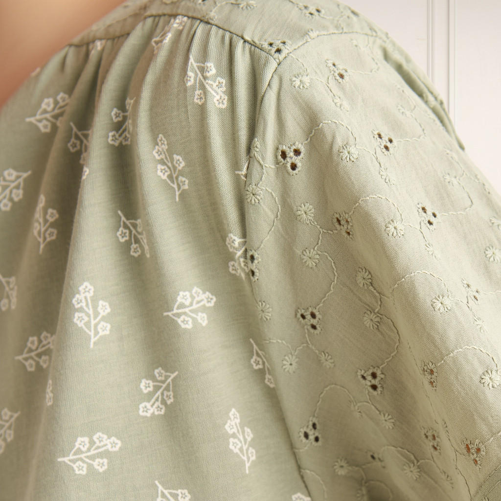 Embroidered Cotton Night Dress with Short Sleeves-women-clothing-nightwear-nighties-image-4