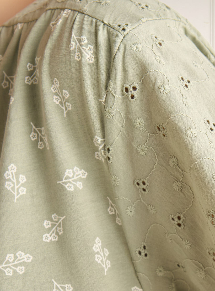 Embroidered Cotton Night Dress with Short Sleeves-women-clothing-nightwear-nighties-image-4