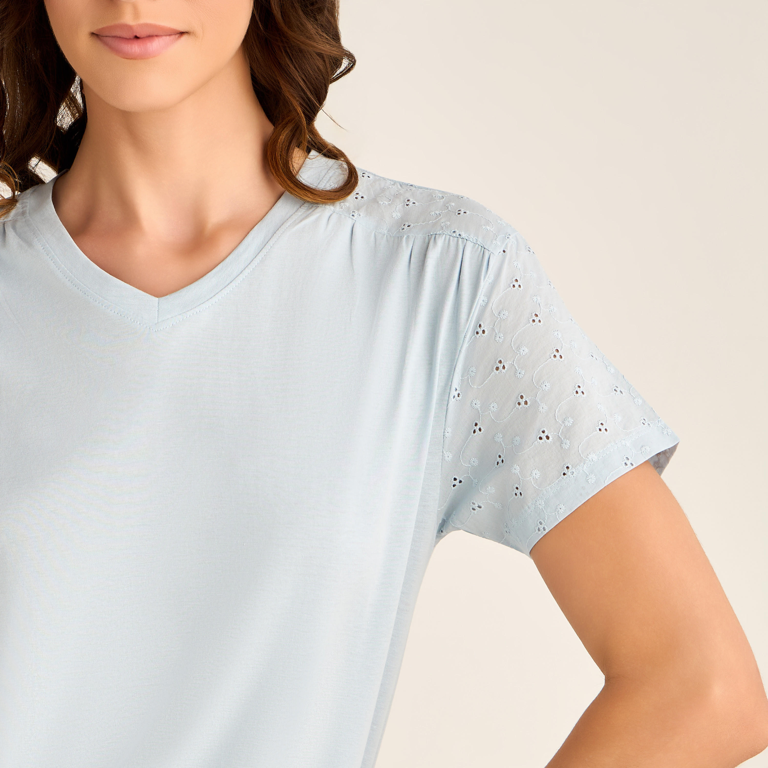 Night Dress Short Sleeves Embroidered Cotton-women-clothing-nightwear-nighties-image-3