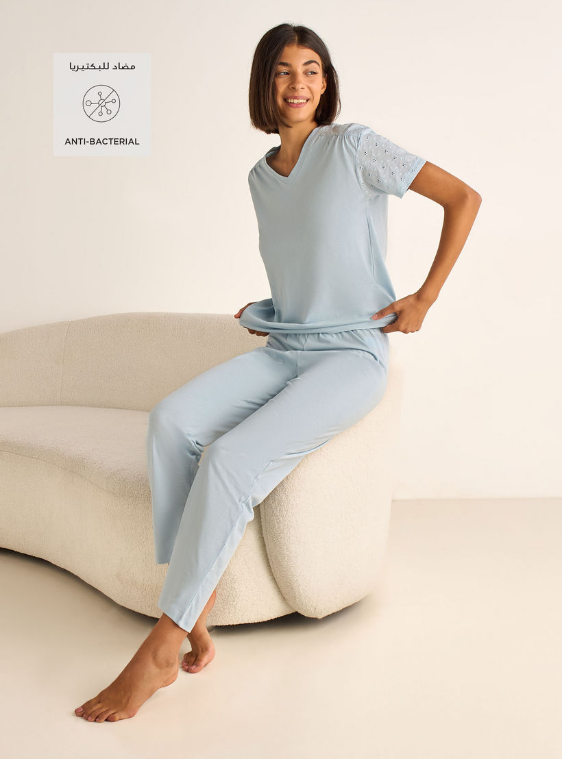 طقم بيجاما قطن تيشيرت وبنطلون-women-clothing-nightwear-pyjamas-longsets-image-2