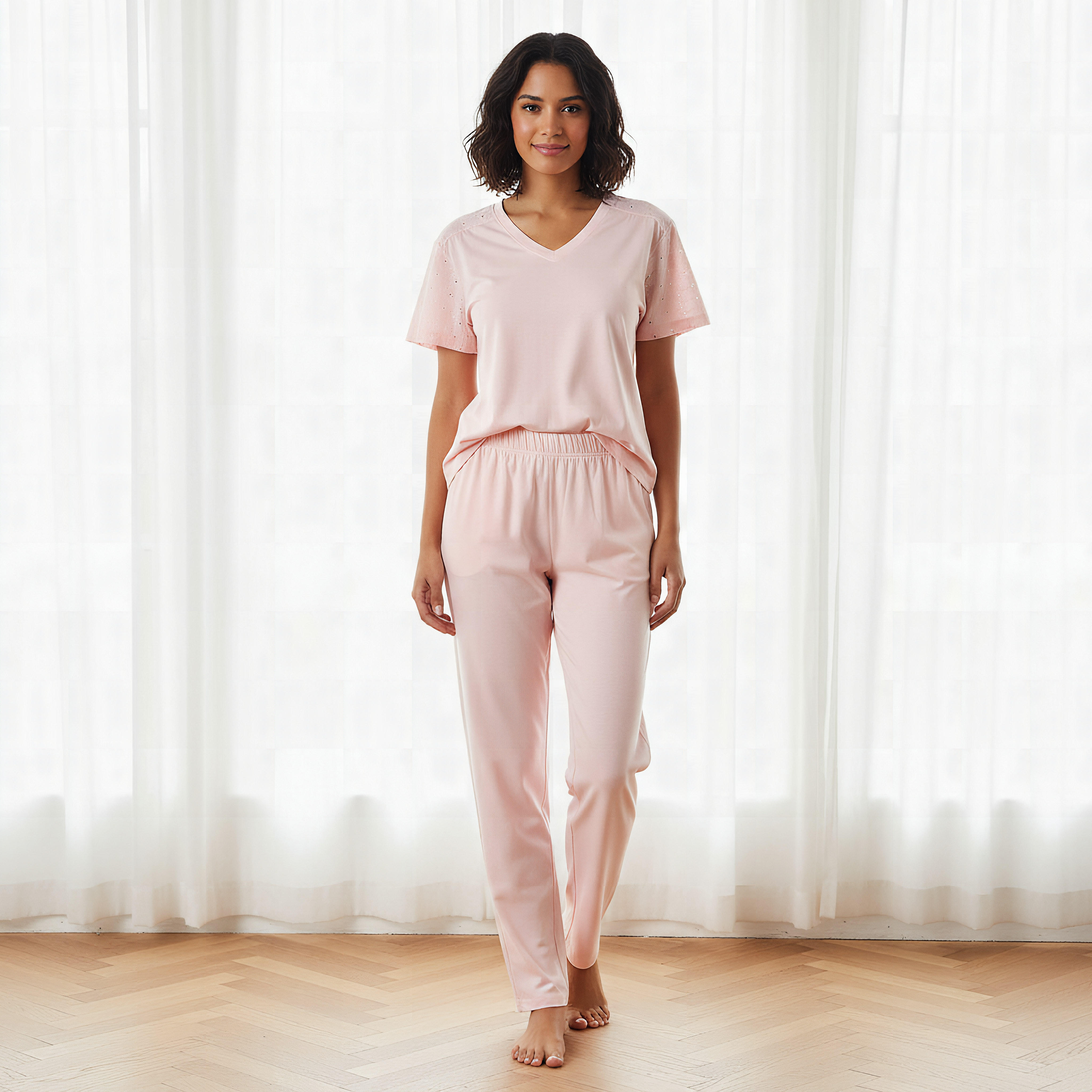 طقم بيجاما قطن تيشيرت وبنطلون-women-clothing-nightwear-pyjamas-longsets-image-1