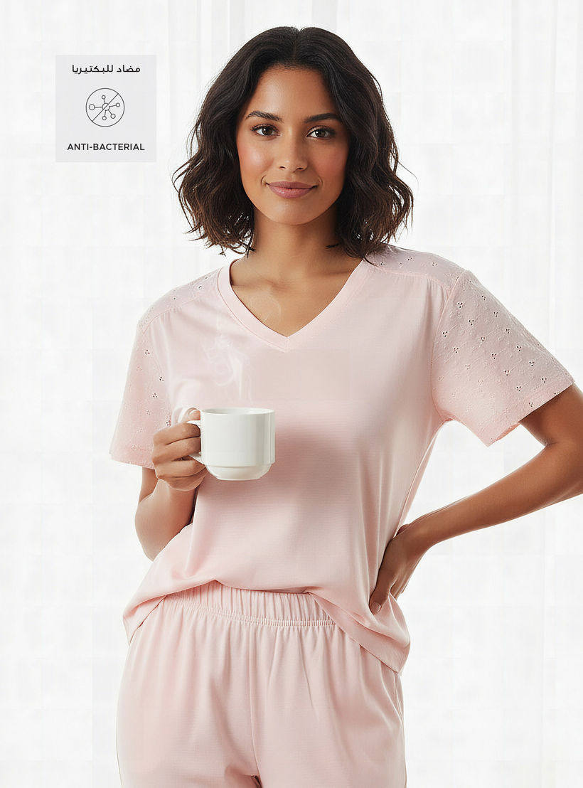 طقم بيجاما قطن تيشيرت وبنطلون-women-clothing-nightwear-pyjamas-longsets-image-2