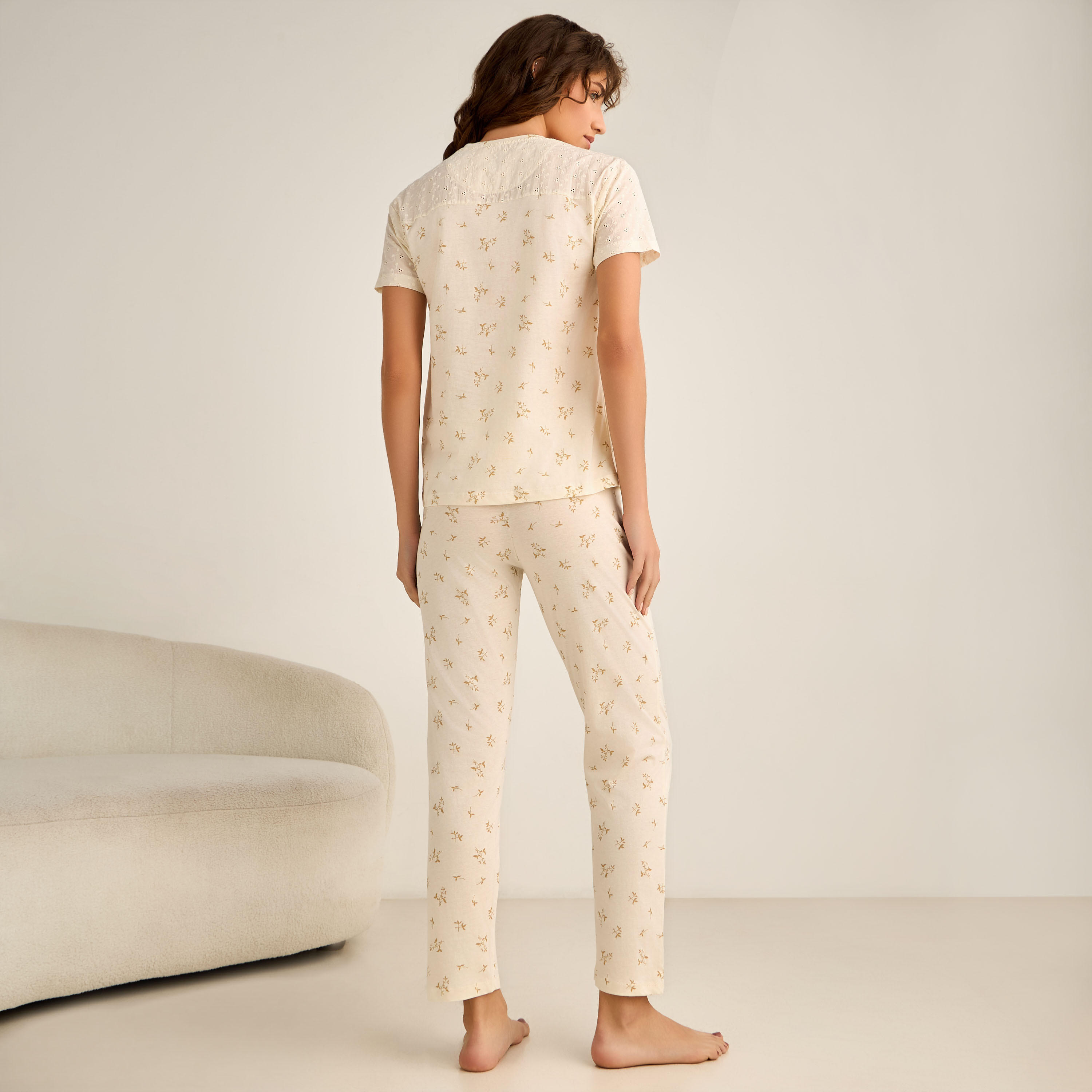طقم بيجاما قطن تيشيرت وبنطلون-women-clothing-nightwear-pyjamas-longsets-image-3