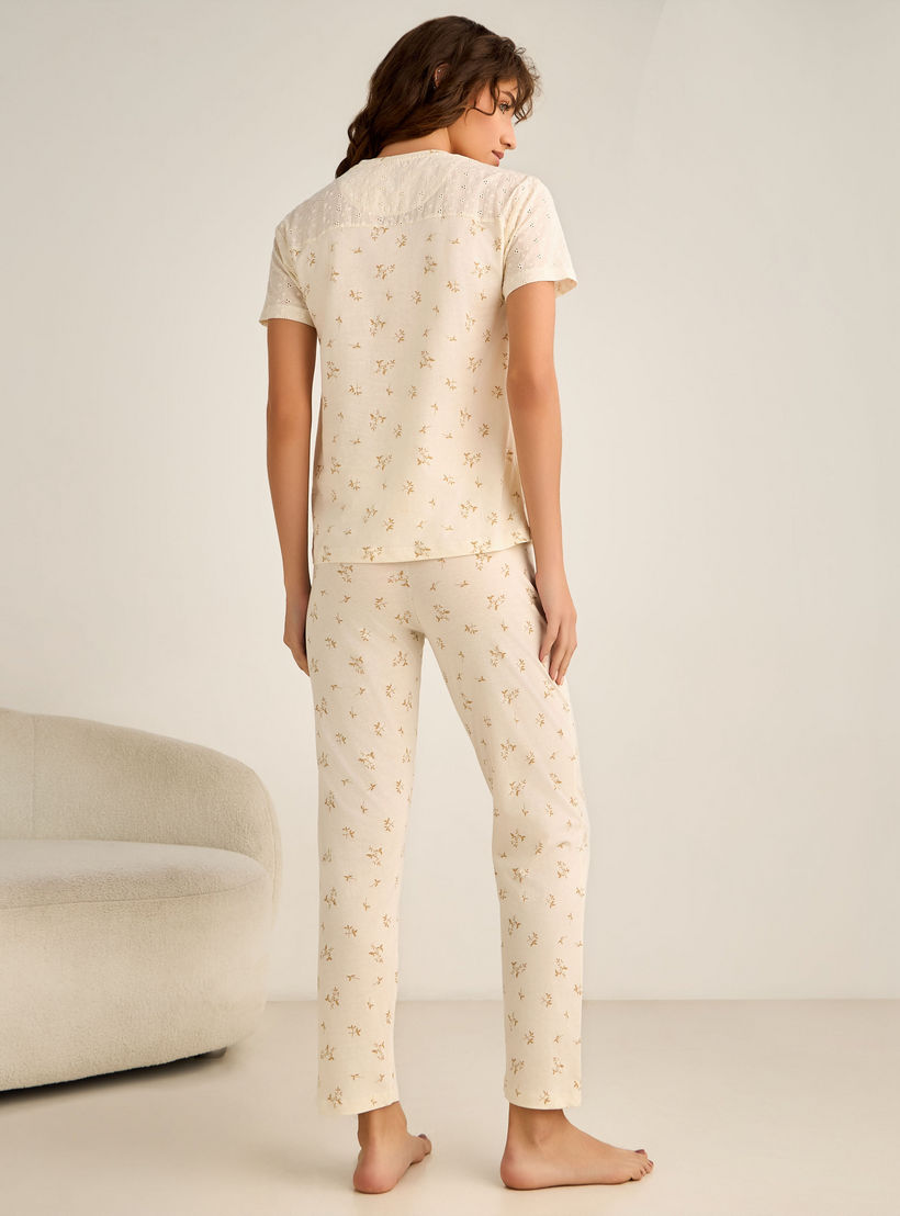 طقم بيجاما قطن تيشيرت وبنطلون-women-clothing-nightwear-pyjamas-longsets-image-3
