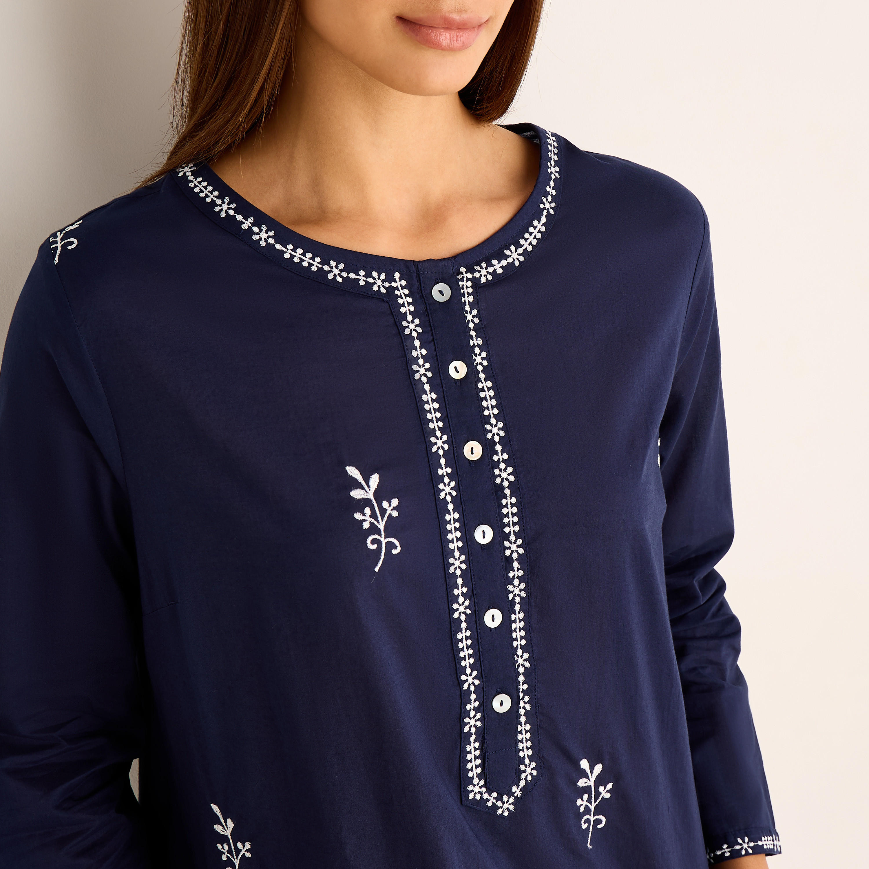 Night Gown Long Sleeves Floral Embroidery Cotton-women-clothing-nightwear-nighties-image-4