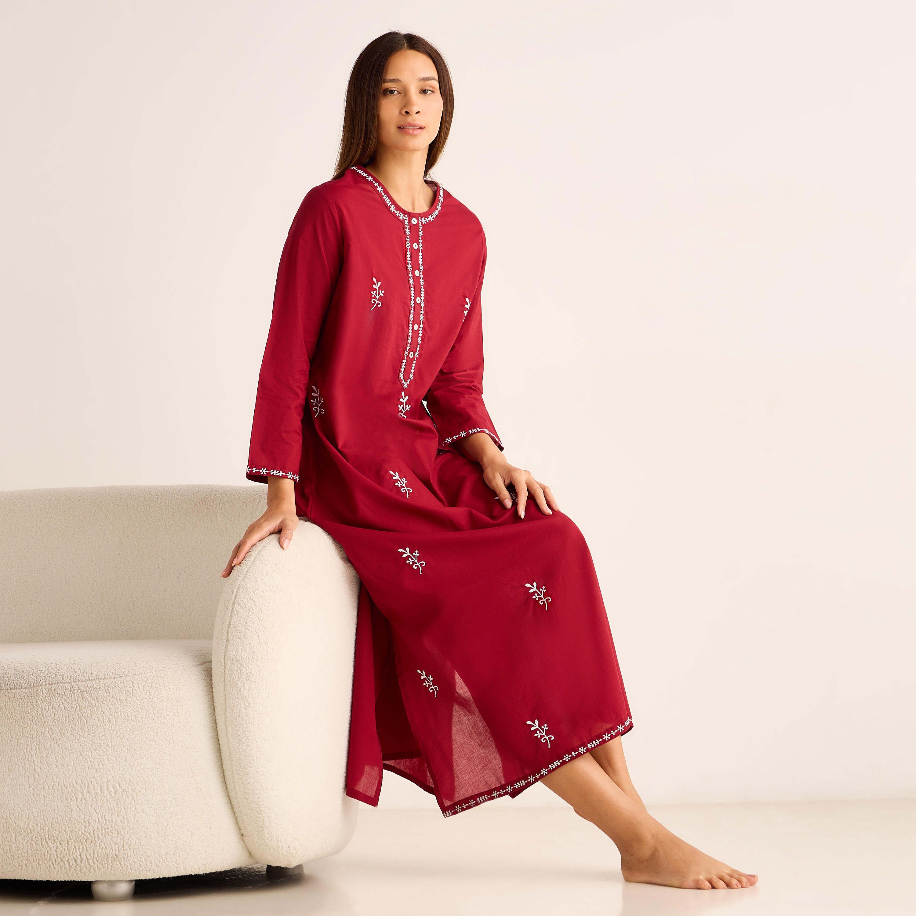 Night Gown Long Sleeves Floral Embroidery Cotton-women-clothing-nightwear-nighties-image-5