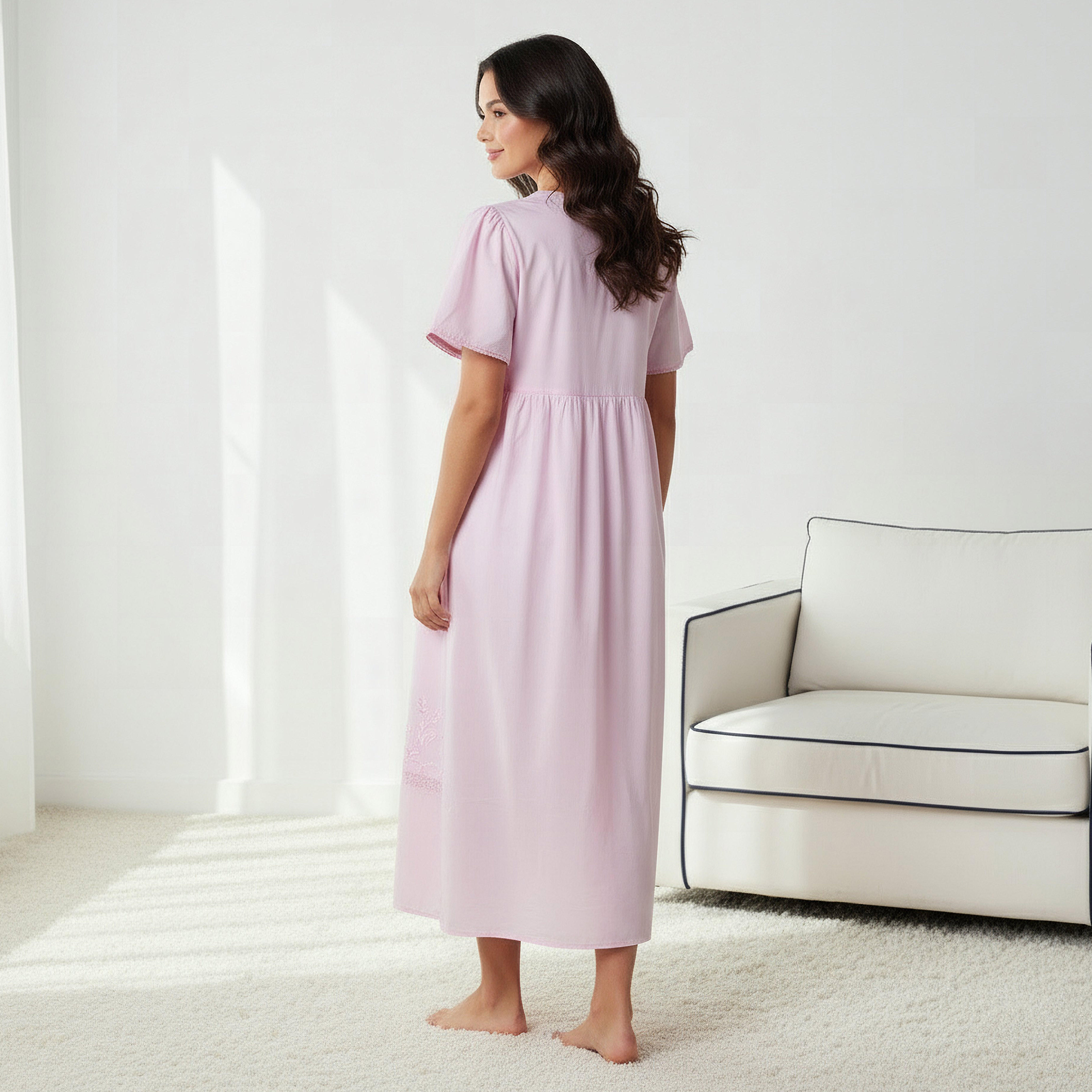 Night Dress with Short Sleeves and Embroidery Cotton-women-clothing-nightwear-nighties-image-3