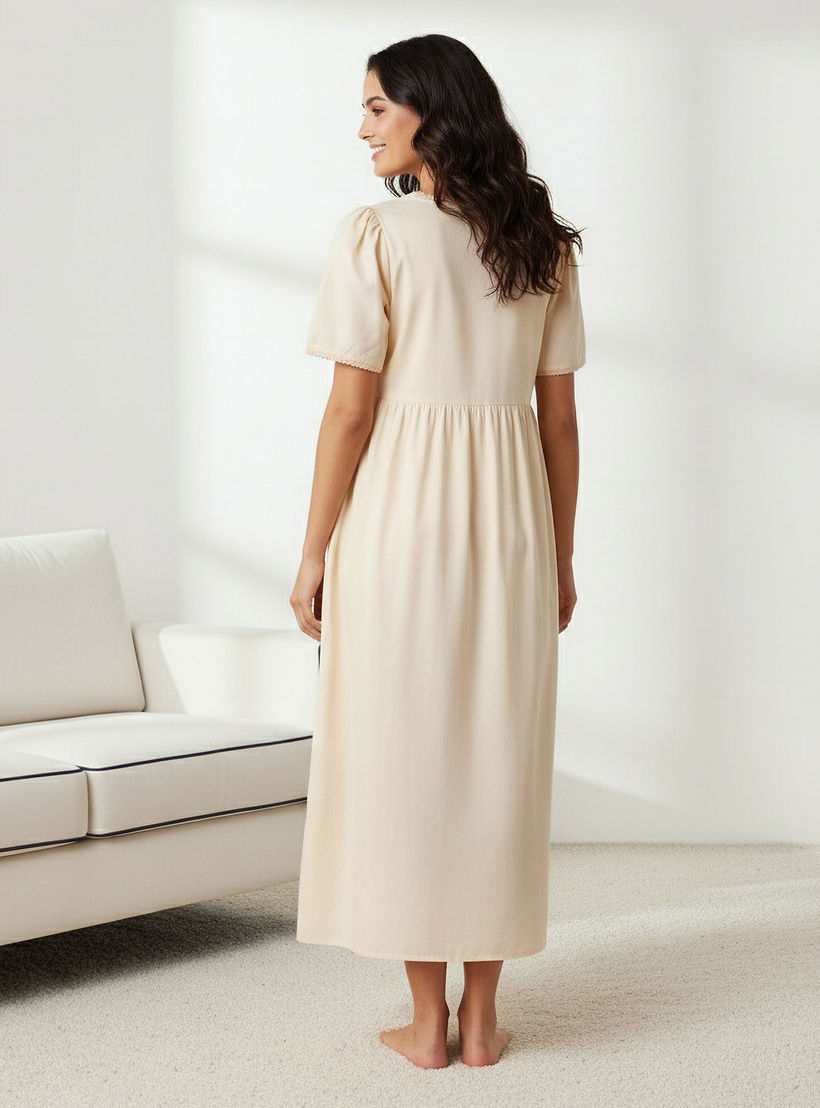 فستان نوم قطن بأكمام قصيرة وتطريز-women-clothing-nightwear-nighties-image-3