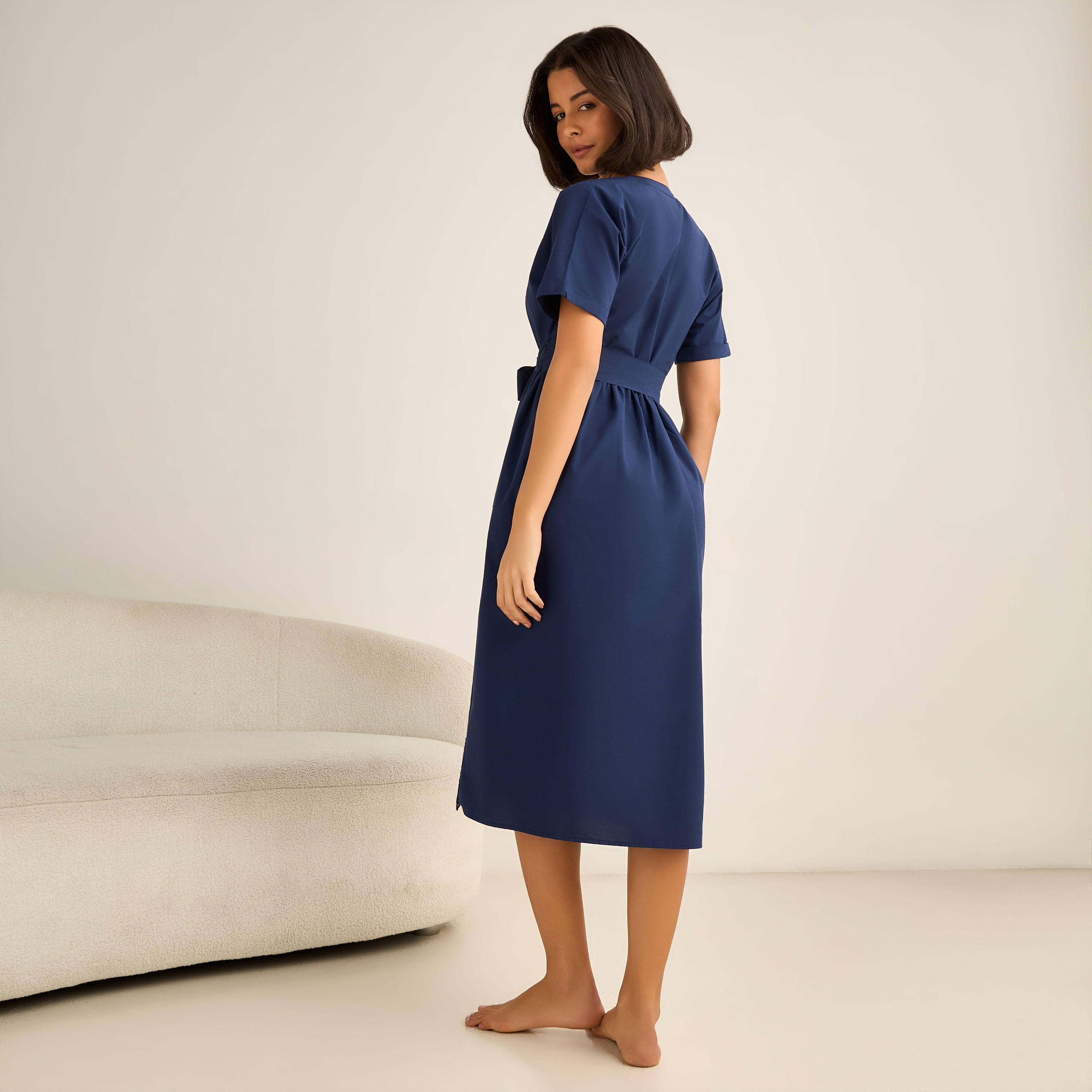 Short Sleeve Viscose Night Dress with a Tie-up Belt-women-clothing-nightwear-nighties-image-3