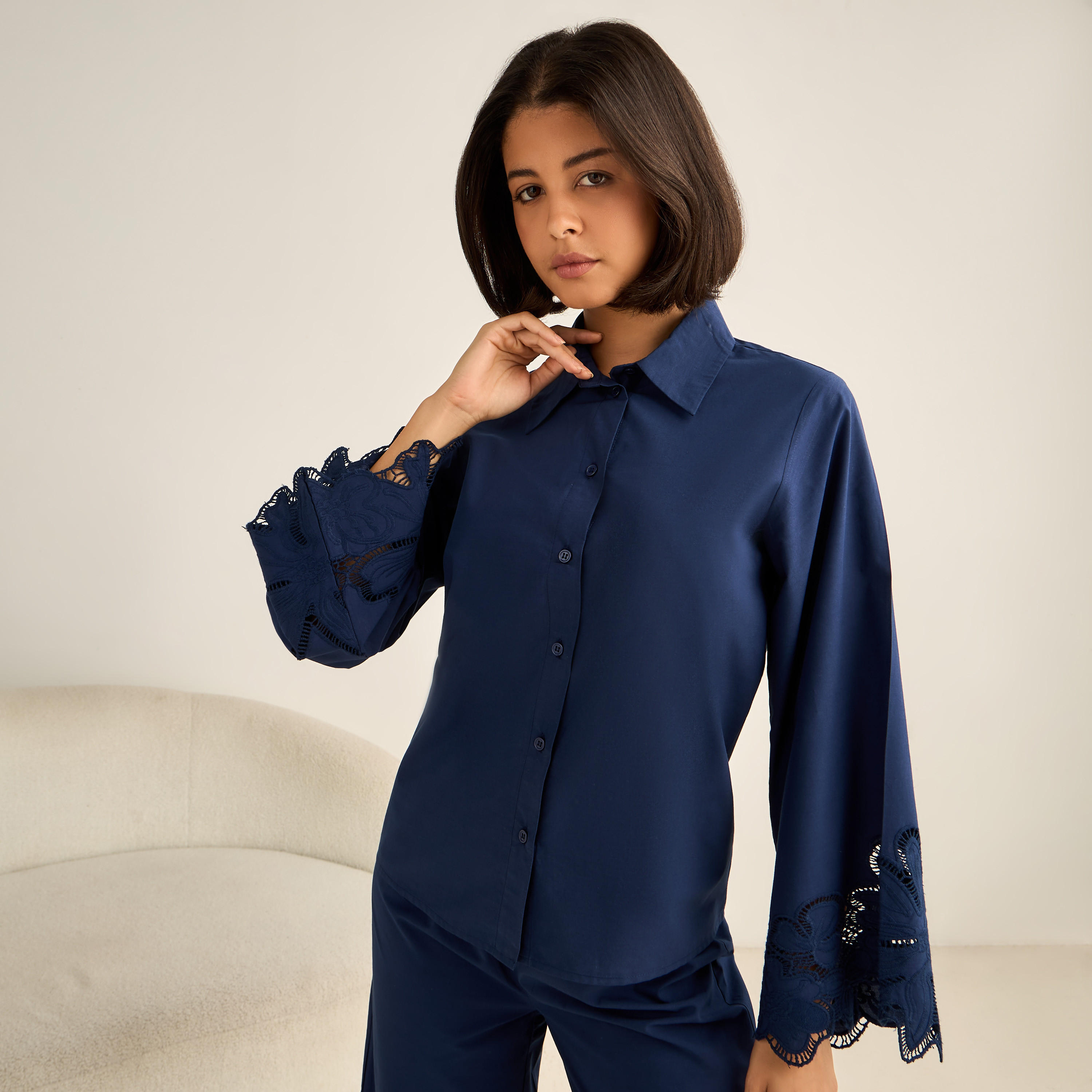 Pyjama Set Button-Down Shirt & Trousers-women-clothing-nightwear-pyjamas-longsets-image-2