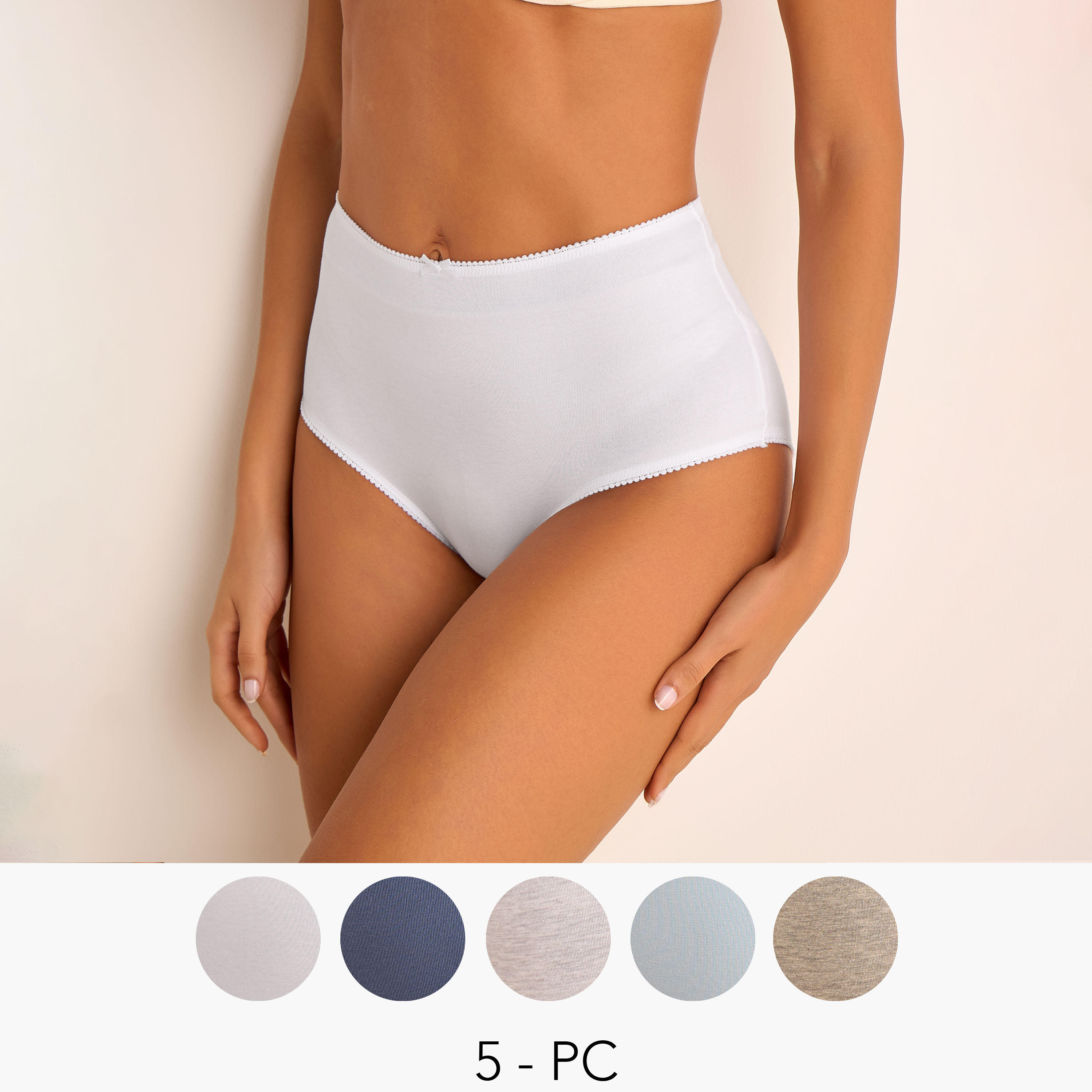 Set of 5 - Full Briefs High Waist Bow Accent-women-clothing-lingerie-panties-image-1