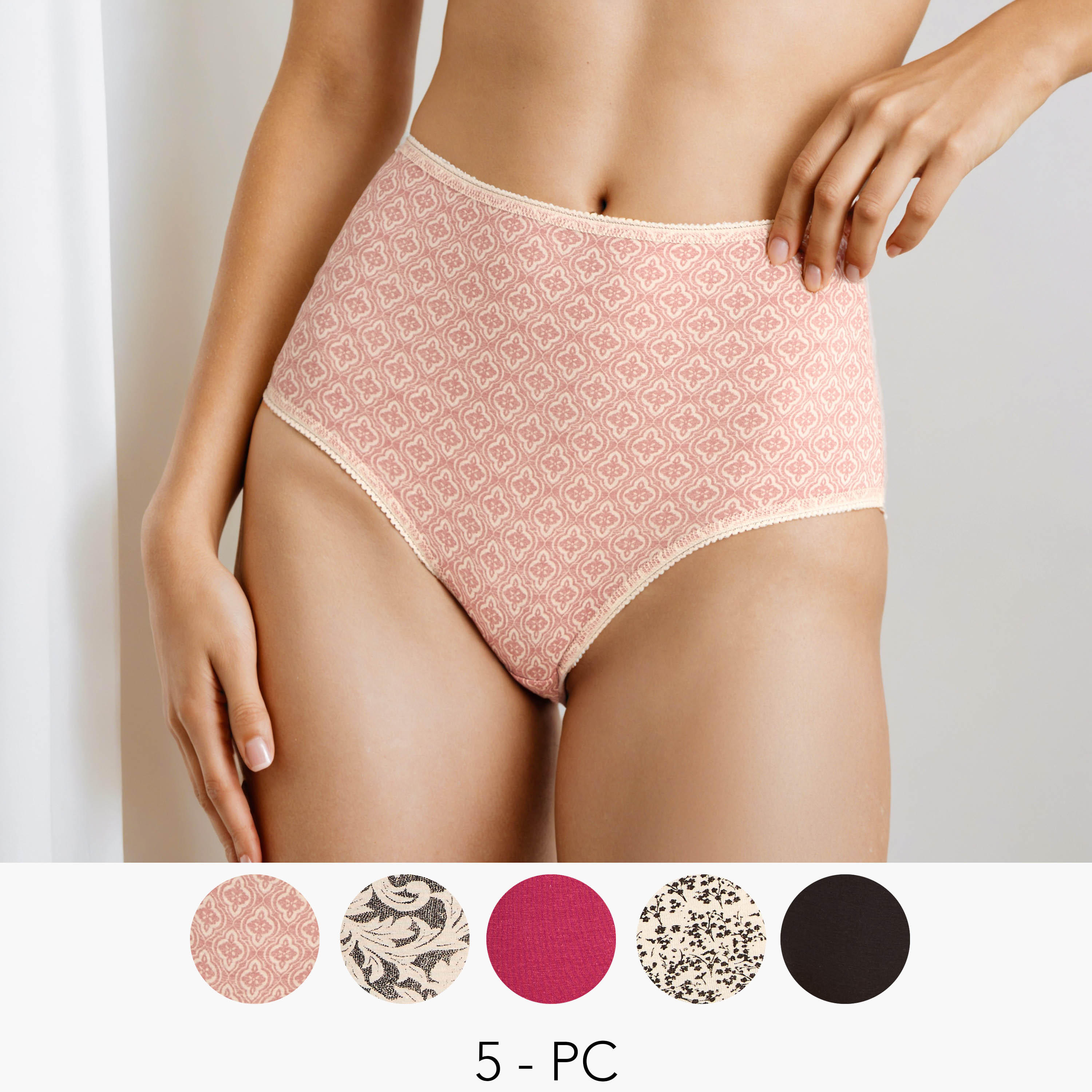Set of 5 - Panty Full High Waist Lace Trim-women-clothing-lingerie-panties-image-1