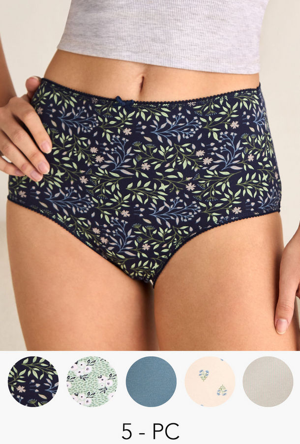 طقم من 5 - سراويل داخلية كاملة بخصر مرتفع وطبعات متنوعة-women-clothing-lingerie-panties-image-1