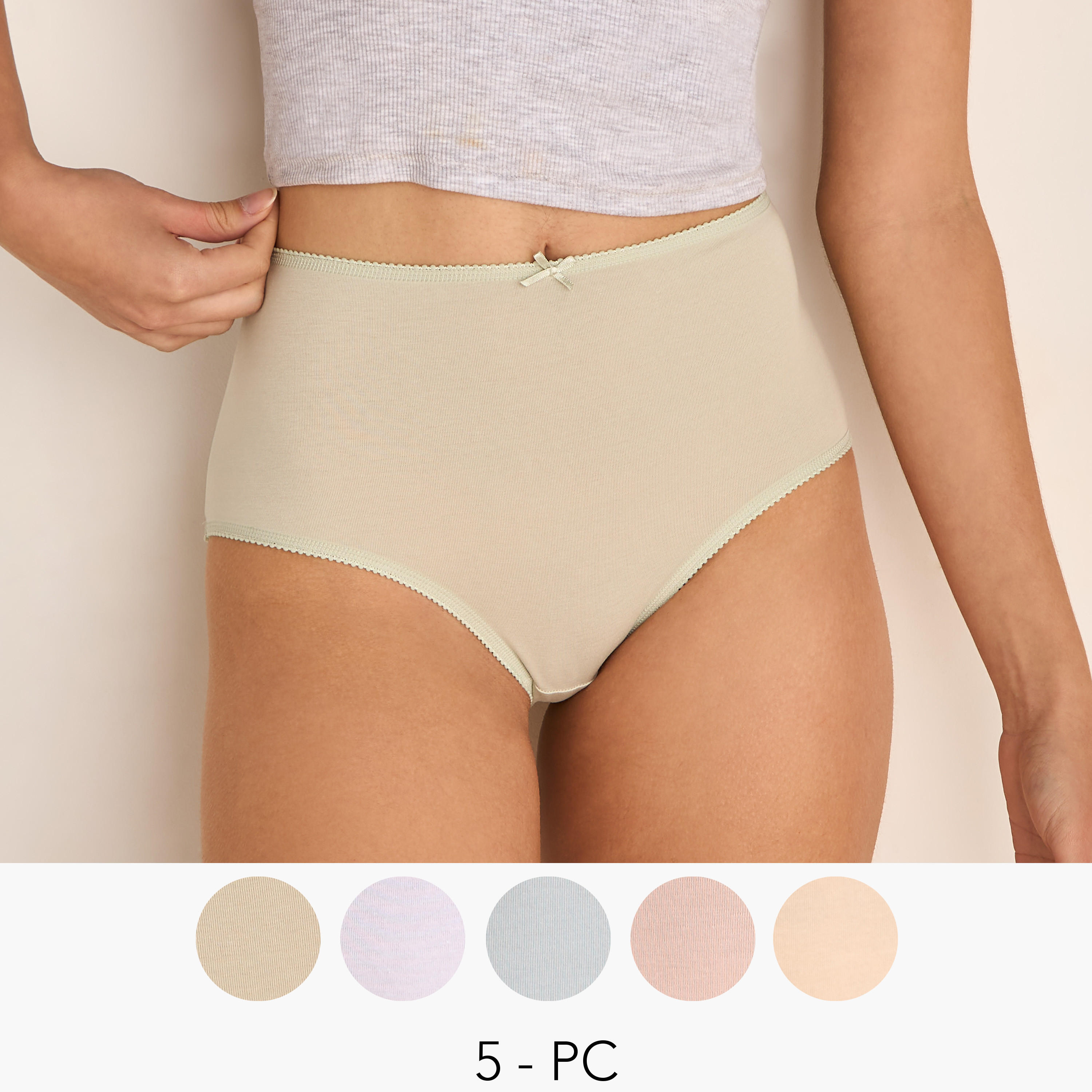 Set of 5 - Full Briefs High Waist with Bow-women-clothing-lingerie-panties-image-1