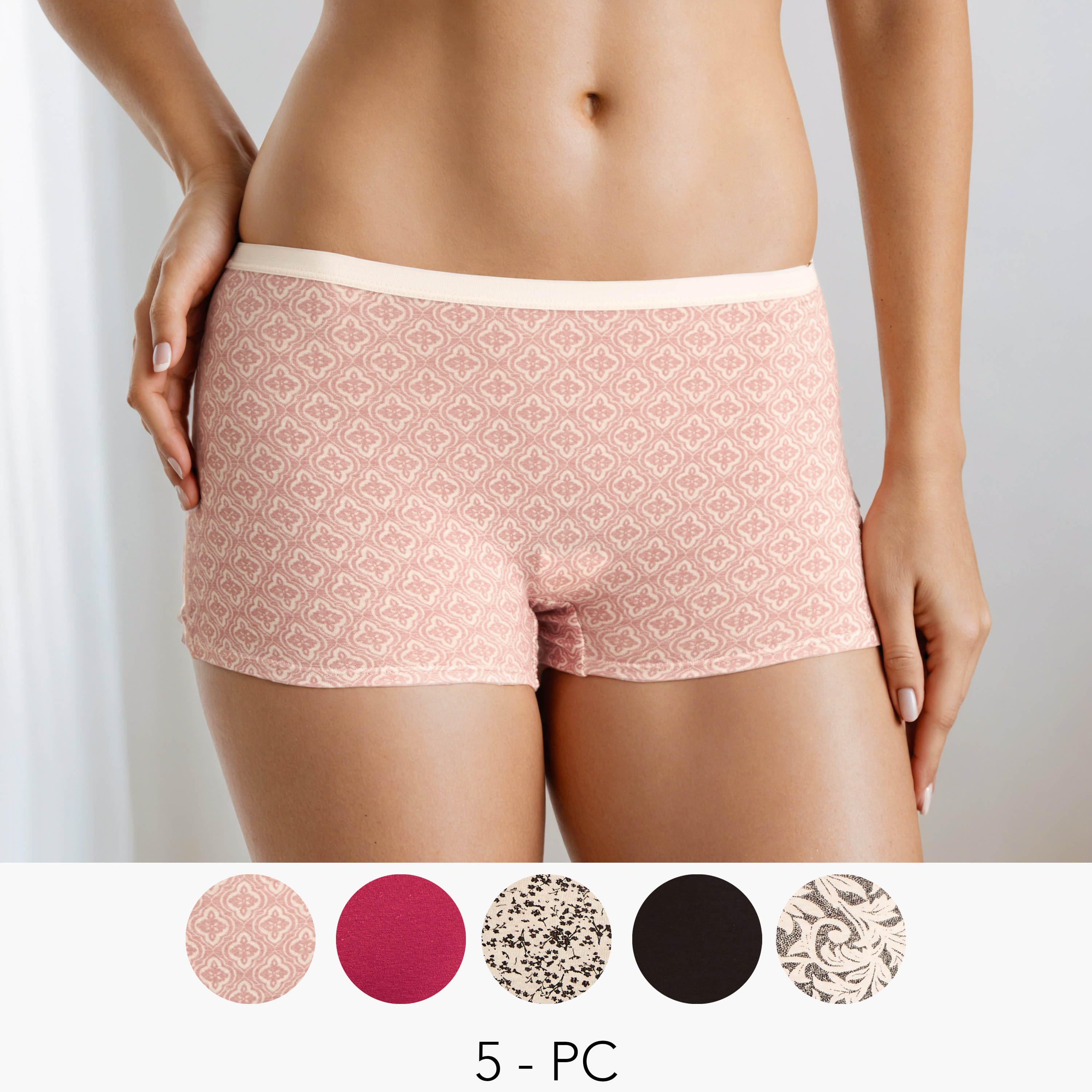 سروايل داخلية بوي ليج بخصر مطاطي - طقم من 5 قطع-women-clothing-lingerie-panties-image-1