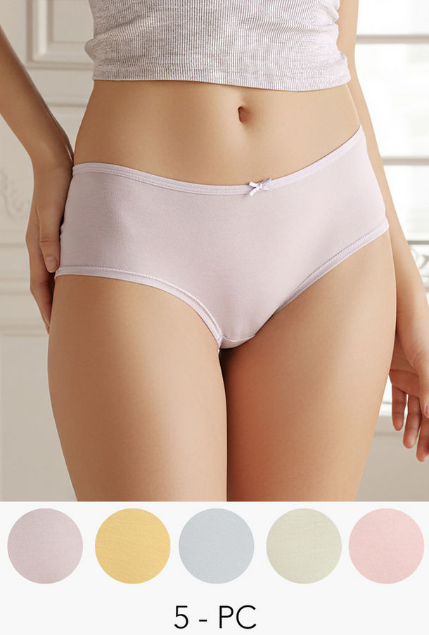 طقم سراويل داخلية 5 قطع بفيونكة-women-clothing-lingerie-panties-image-1