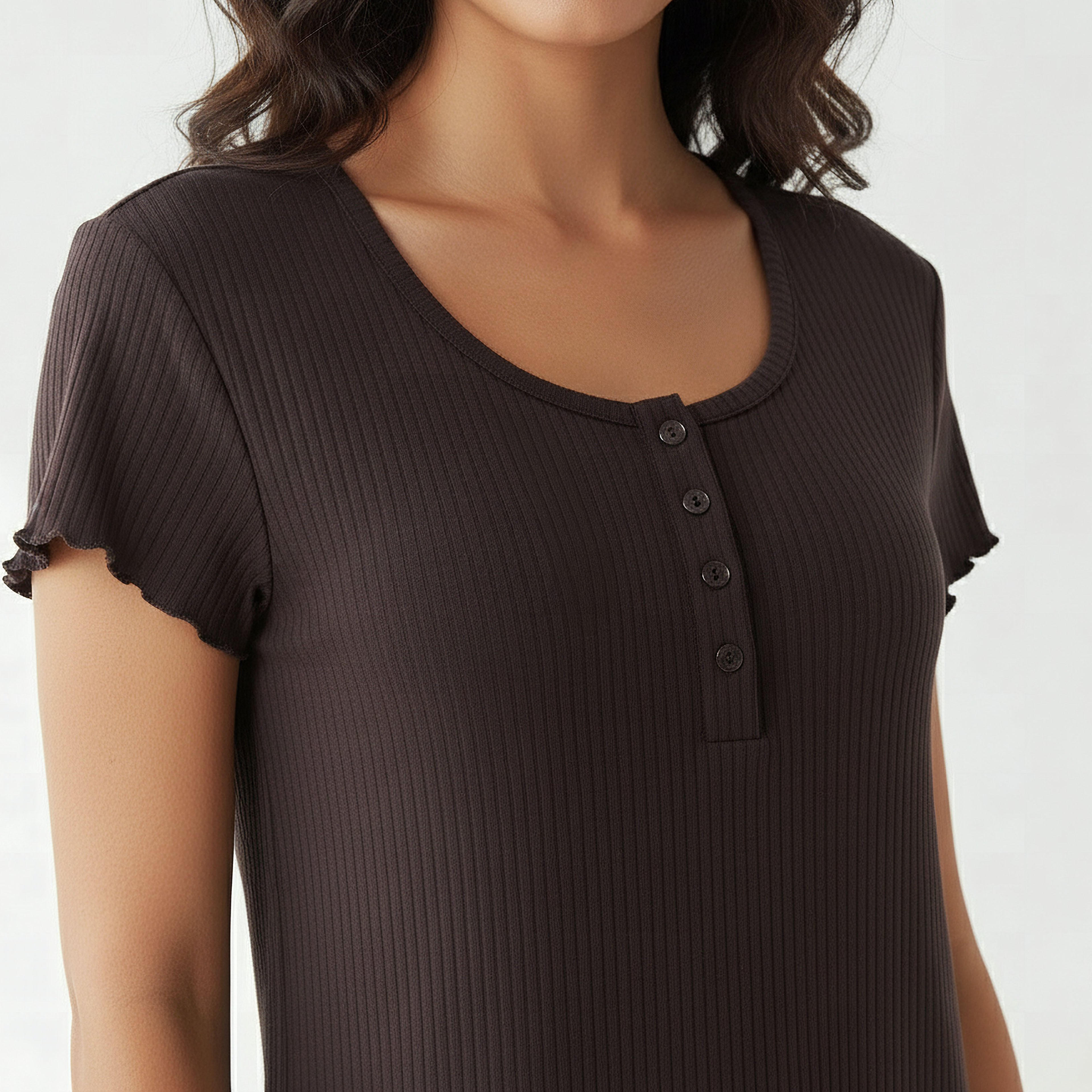 Night Dress with Short Sleeves and Ribbed Design-women-clothing-nightwear-nighties-image-4