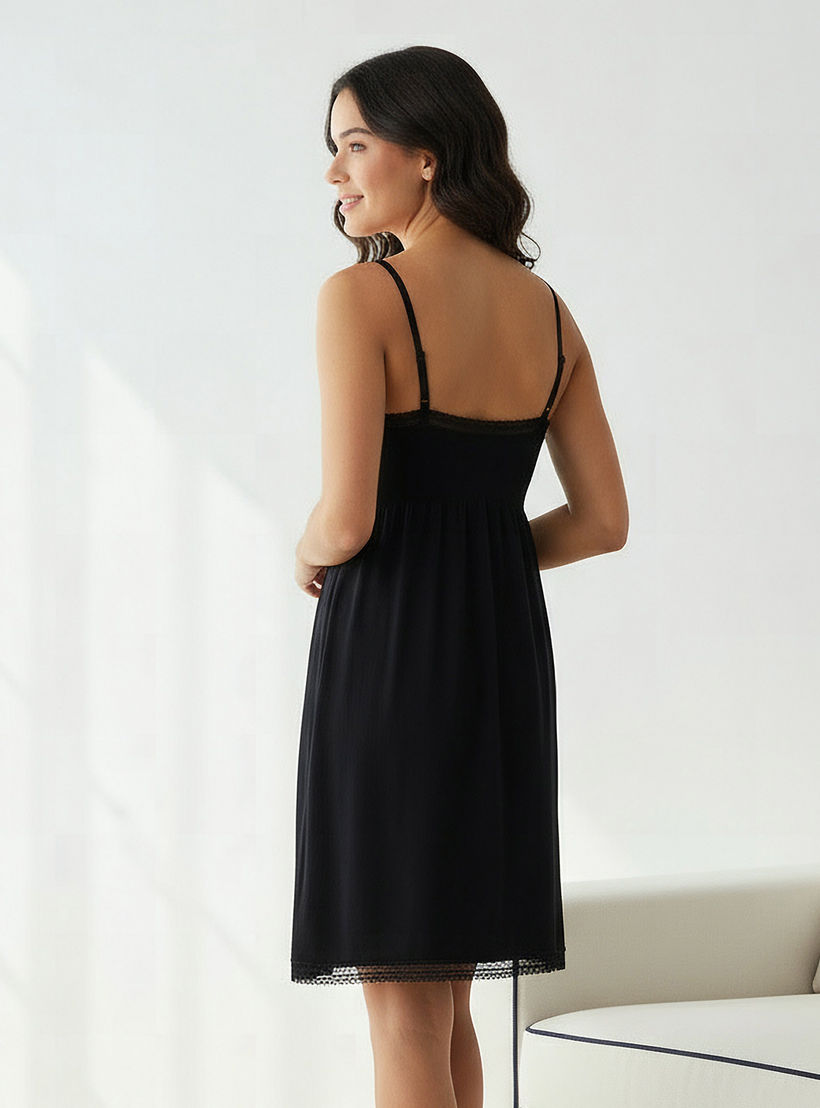 Sleeveless Night Dress with Lace Trim and Adjustable Straps-women-clothing-nightwear-nighties-image-3