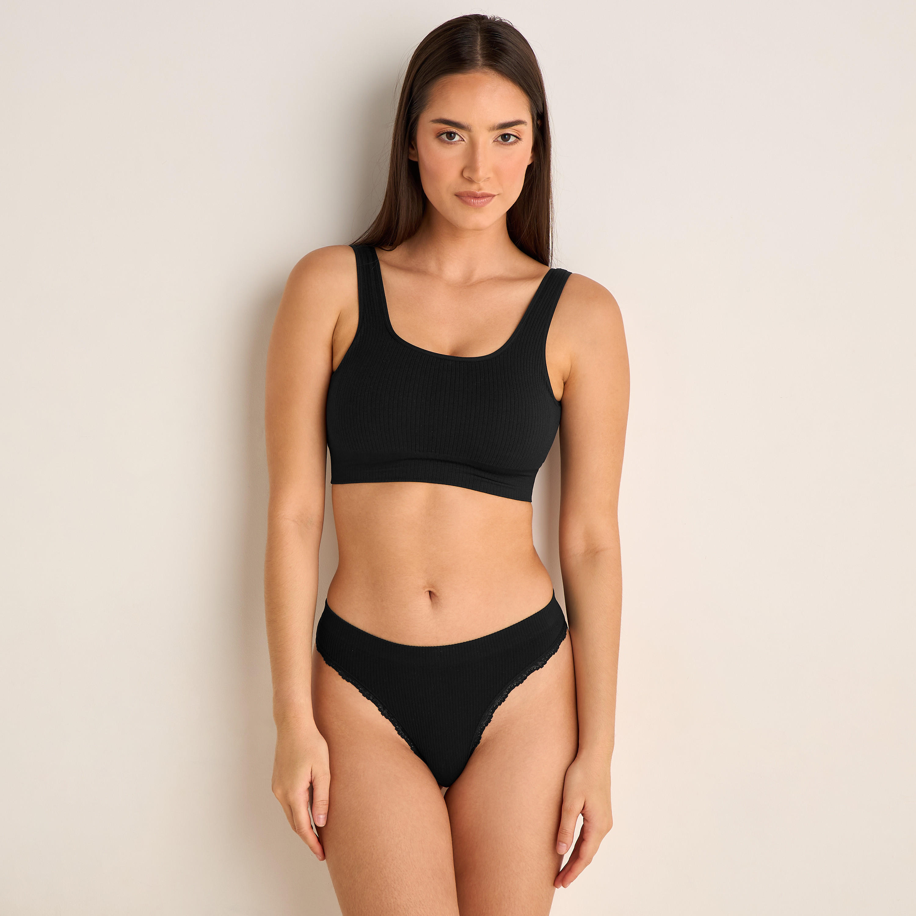 Skins Seamless Thongs Ribbed with Lace Detail-women-clothing-lingerie-panties-image-4