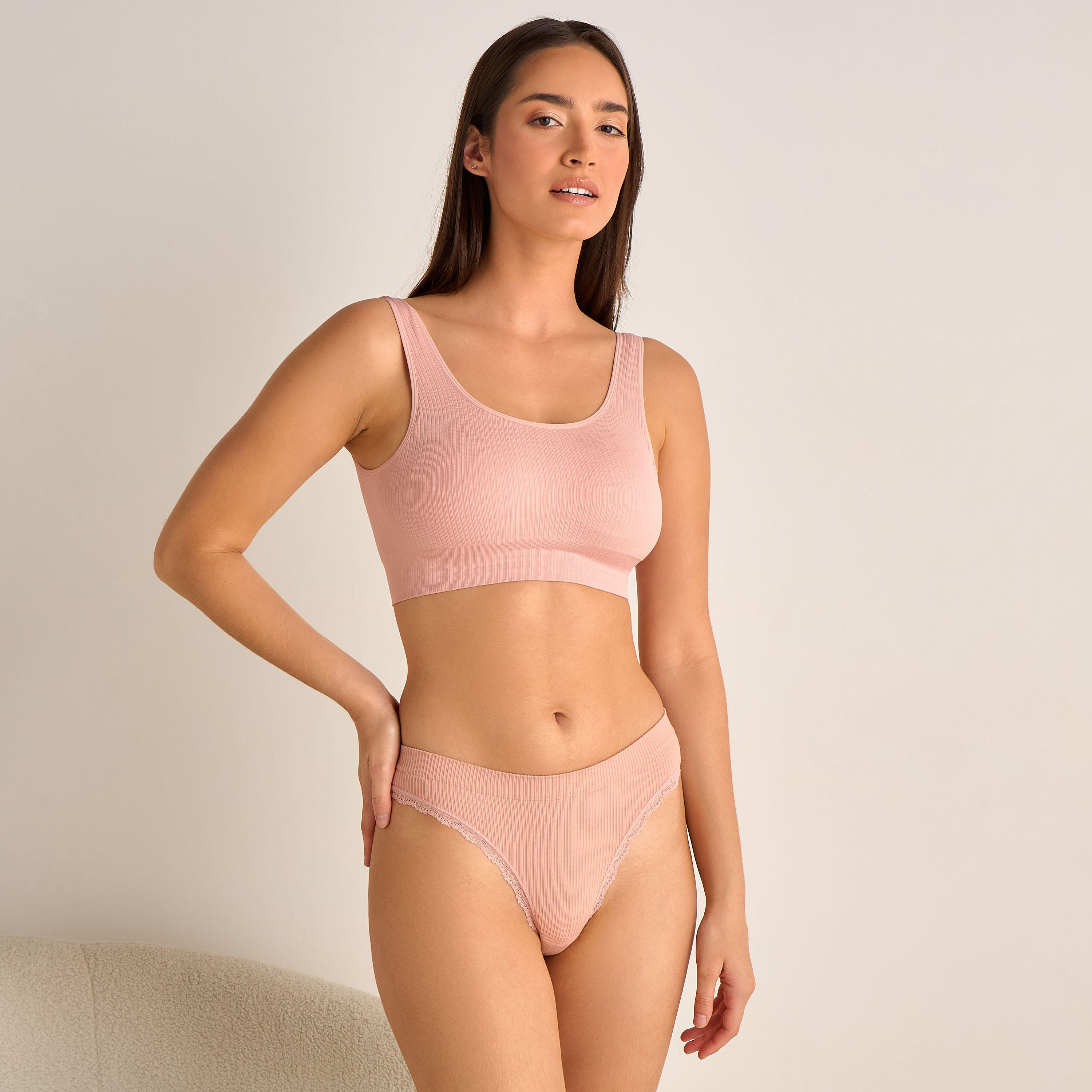 Skins Seamless Thongs Ribbed with Lace Detail-women-clothing-lingerie-panties-image-4
