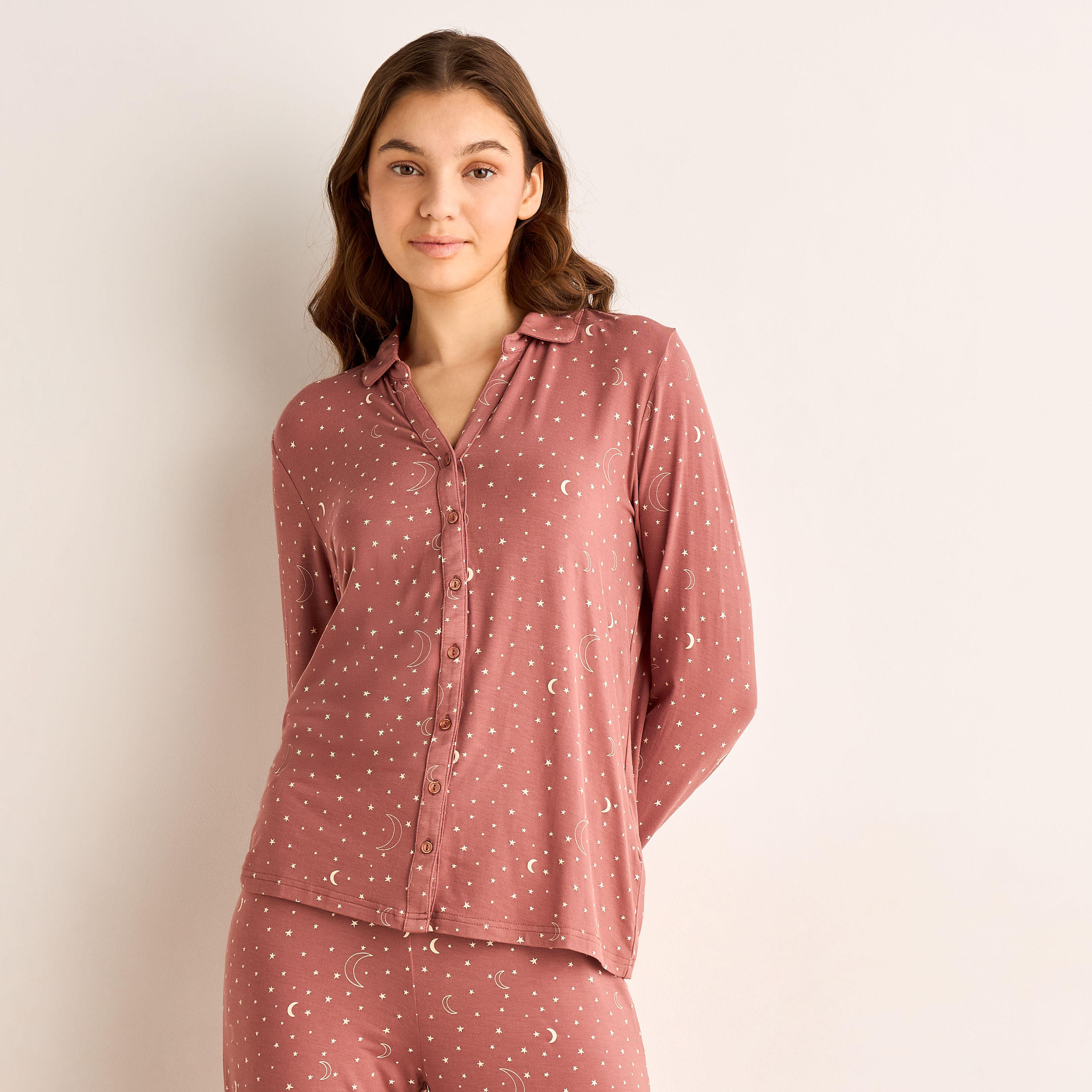 طقم قميص بأزرار إغلاق وبنطلون بيجاما-women-clothing-nightwear-pyjamas-longsets-image-2