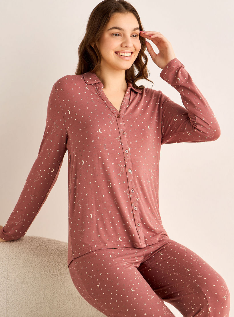 طقم قميص بأزرار إغلاق وبنطلون بيجاما-women-clothing-nightwear-pyjamas-longsets-image-6