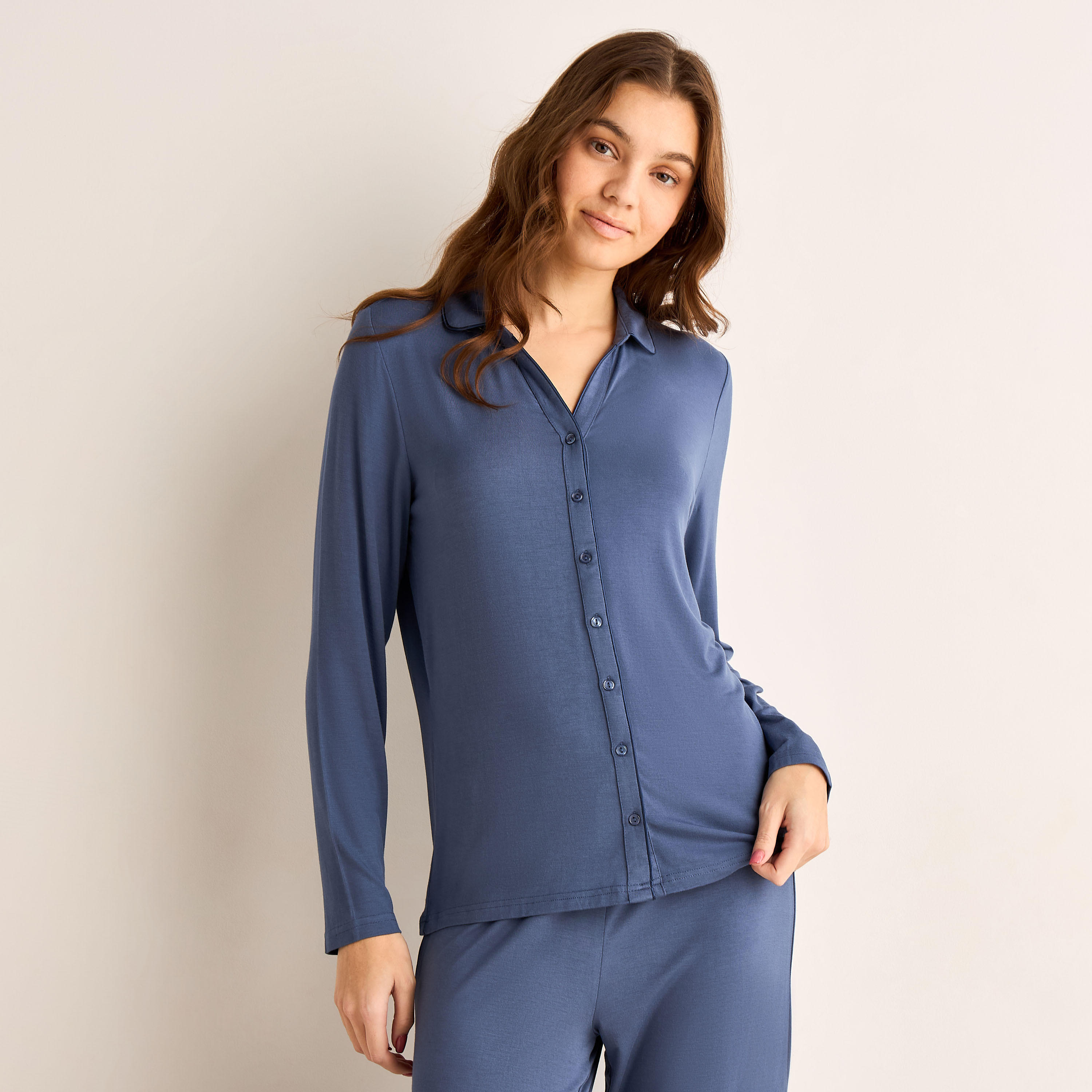 Pyjama Set Button-Down Shirt and Pants Modal-women-clothing-nightwear-pyjamas-longsets-image-2
