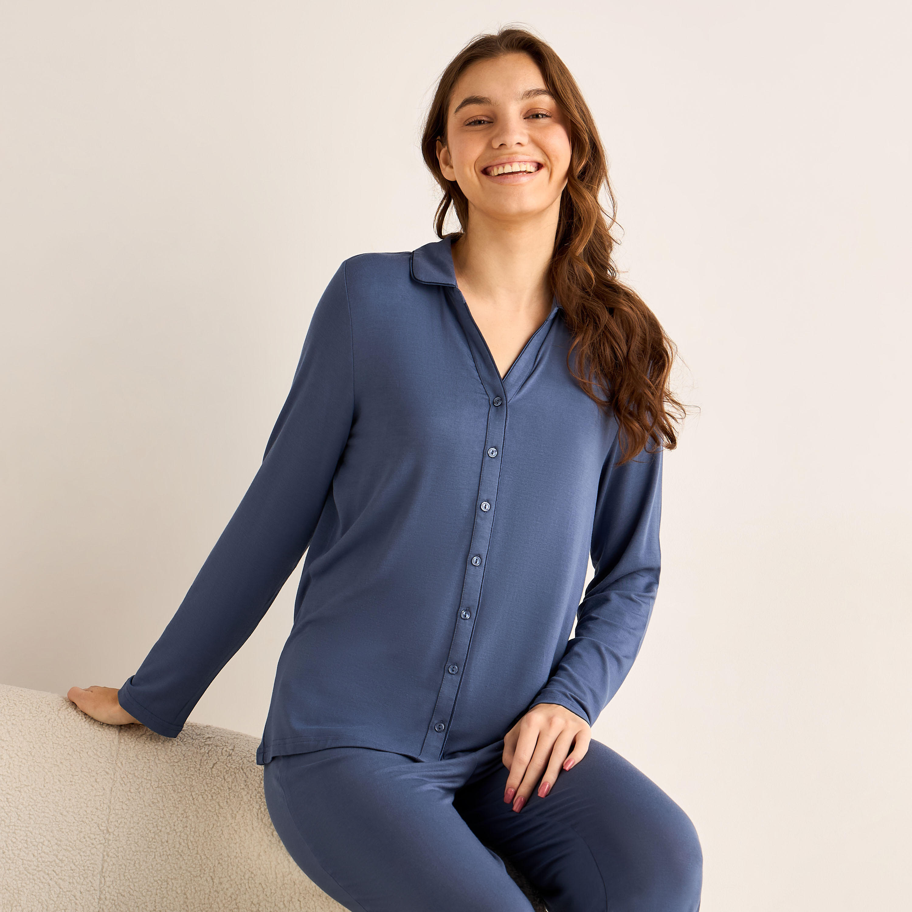 Pyjama Set Button-Down Shirt and Pants Modal-women-clothing-nightwear-pyjamas-longsets-image-6