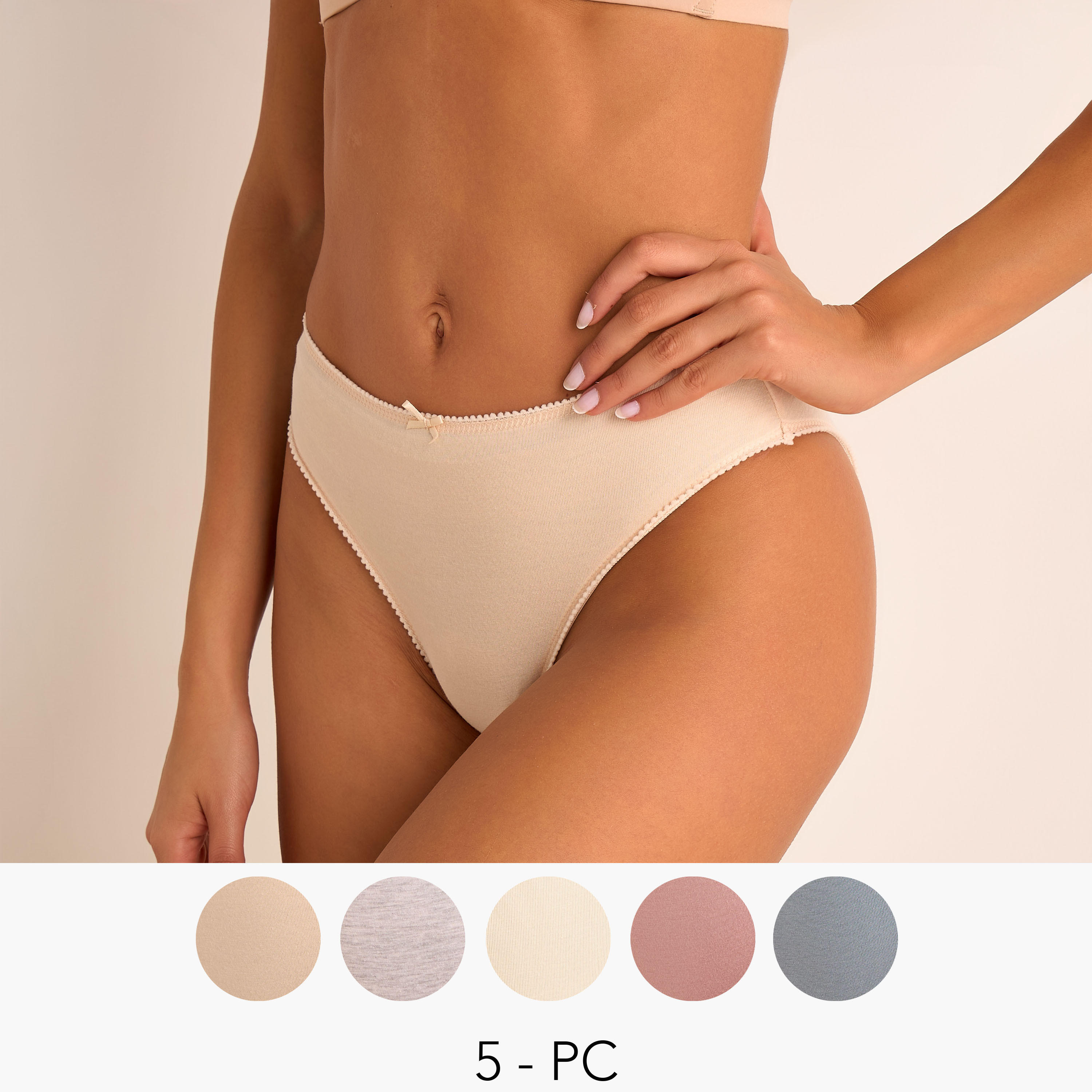 Set of 5 - Bikini Briefs Bow Accent-women-clothing-lingerie-panties-image-1