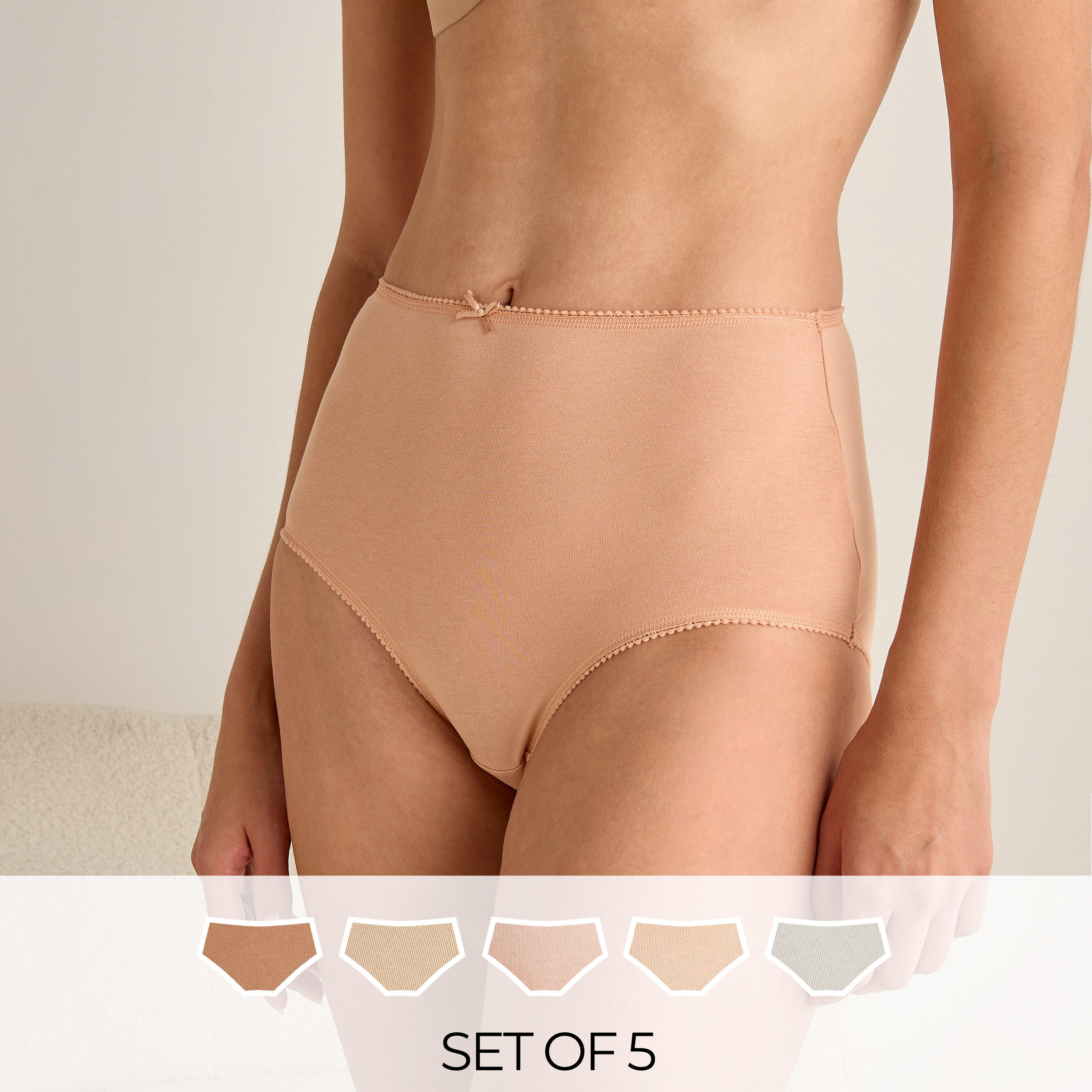سراويل داخلية كاملة بخصر مرتفع - مجموعة 5 قطع-women-clothing-lingerie-panties-image-1