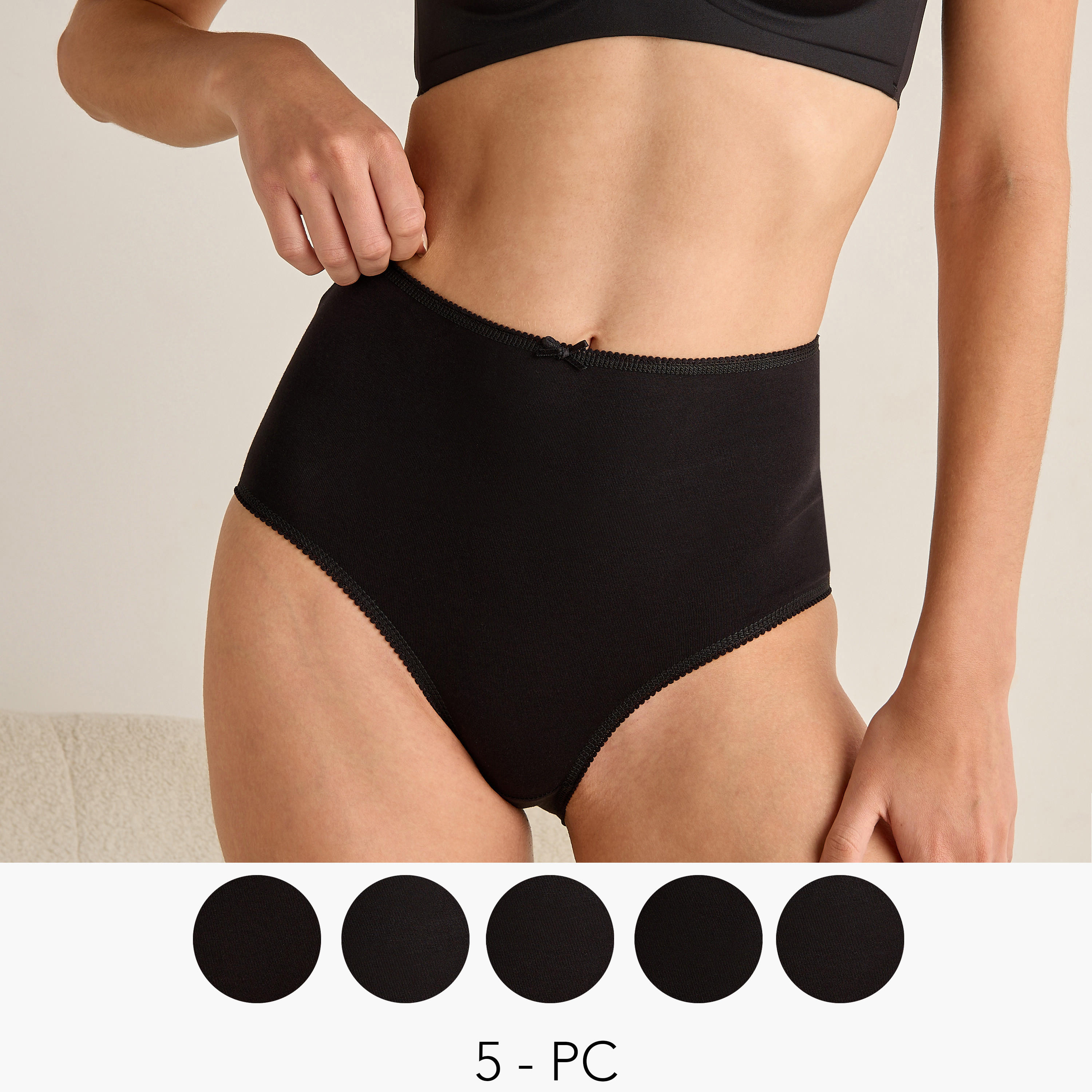 سراويل داخلية كاملة بخصر مرتفع - مجموعة 5 قطع-women-clothing-lingerie-panties-image-1