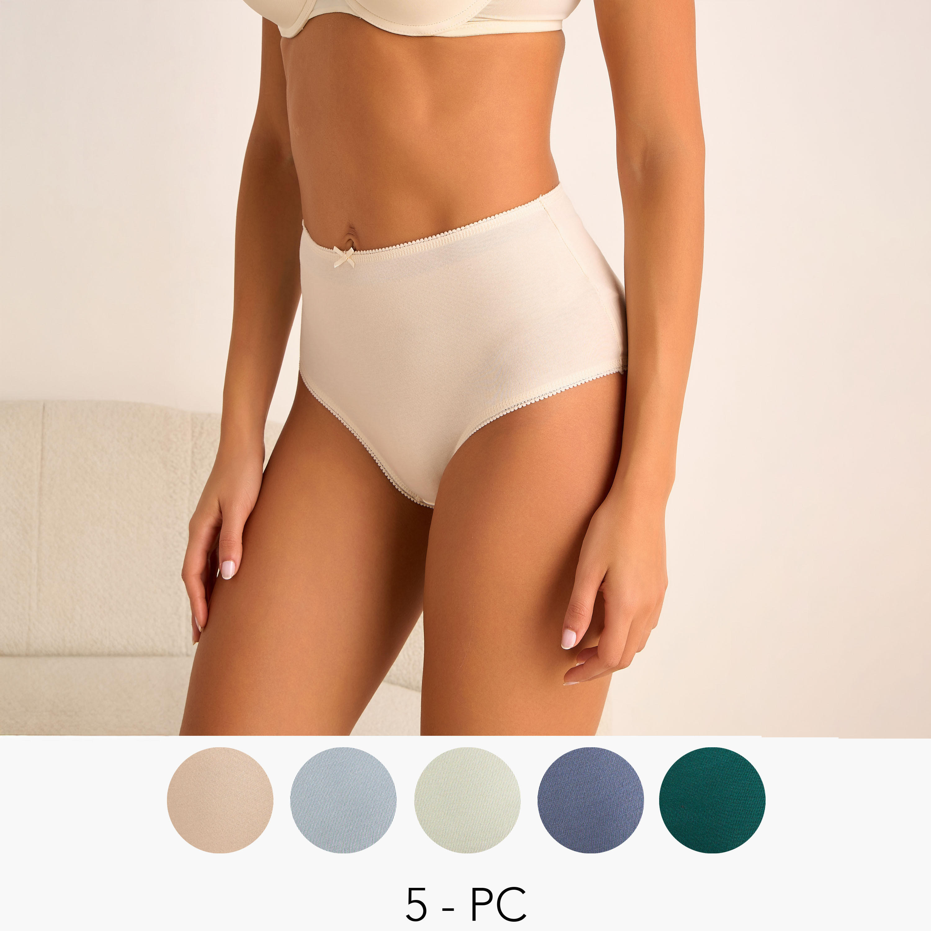 Set of 5 - Full Briefs High Waist Bow Accent-women-clothing-lingerie-panties-image-1