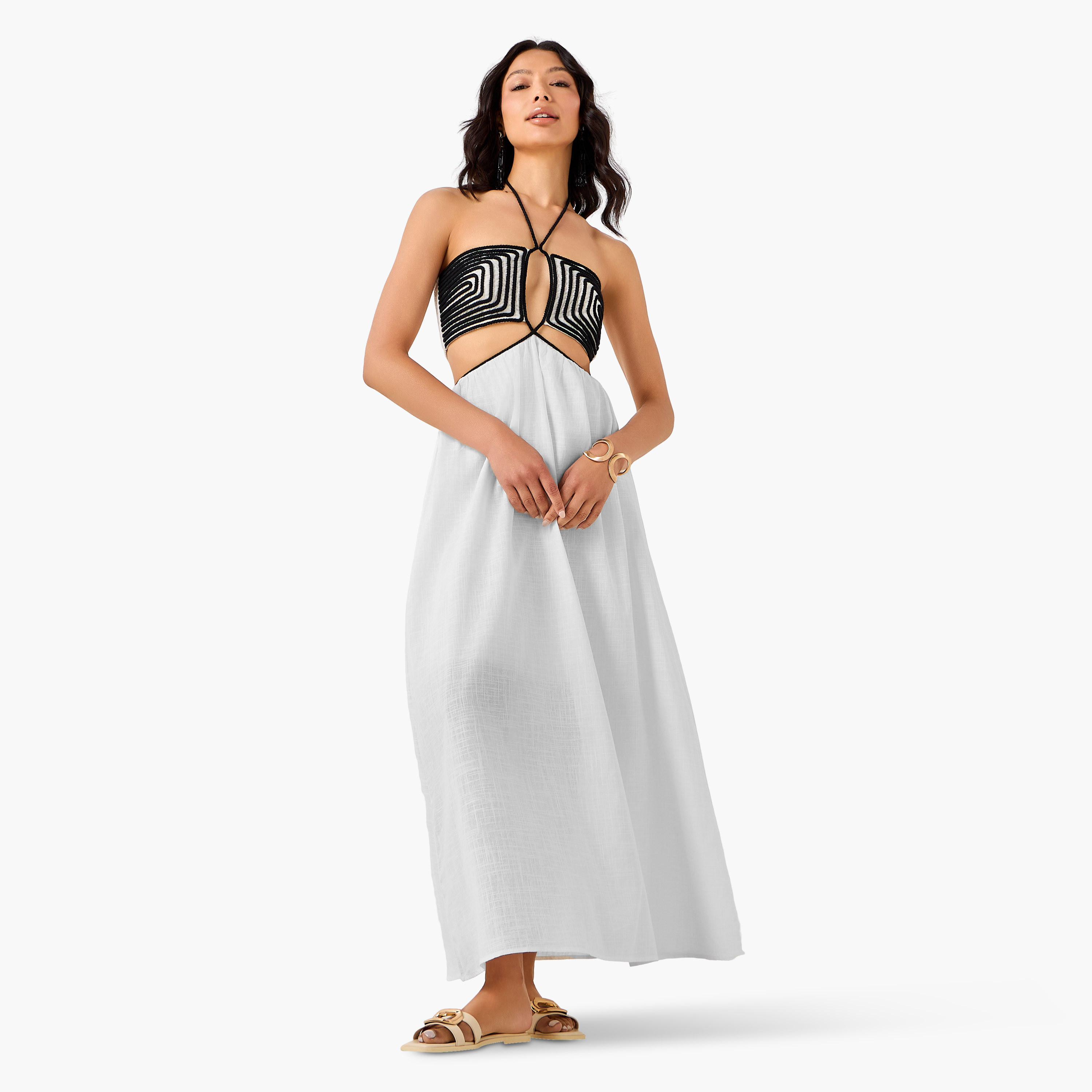 Women Geometric Rope Detail Halter Neck Maxi Dress-women-clothing-swimandbeach-beachwear-image-2