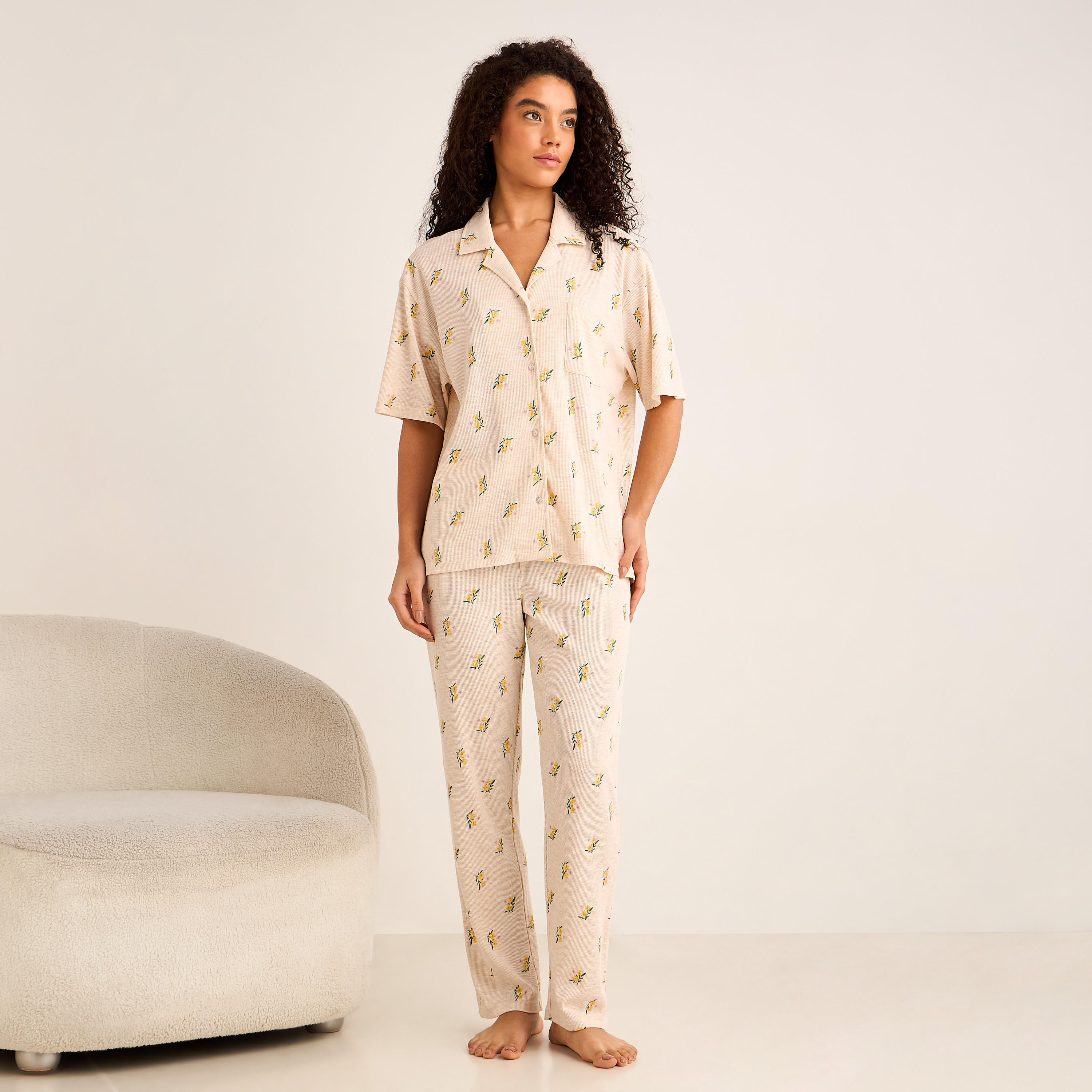 Pyjama Set Button-Down Shirt & Pants-women-clothing-nightwear-pyjamas-longsets-image-1