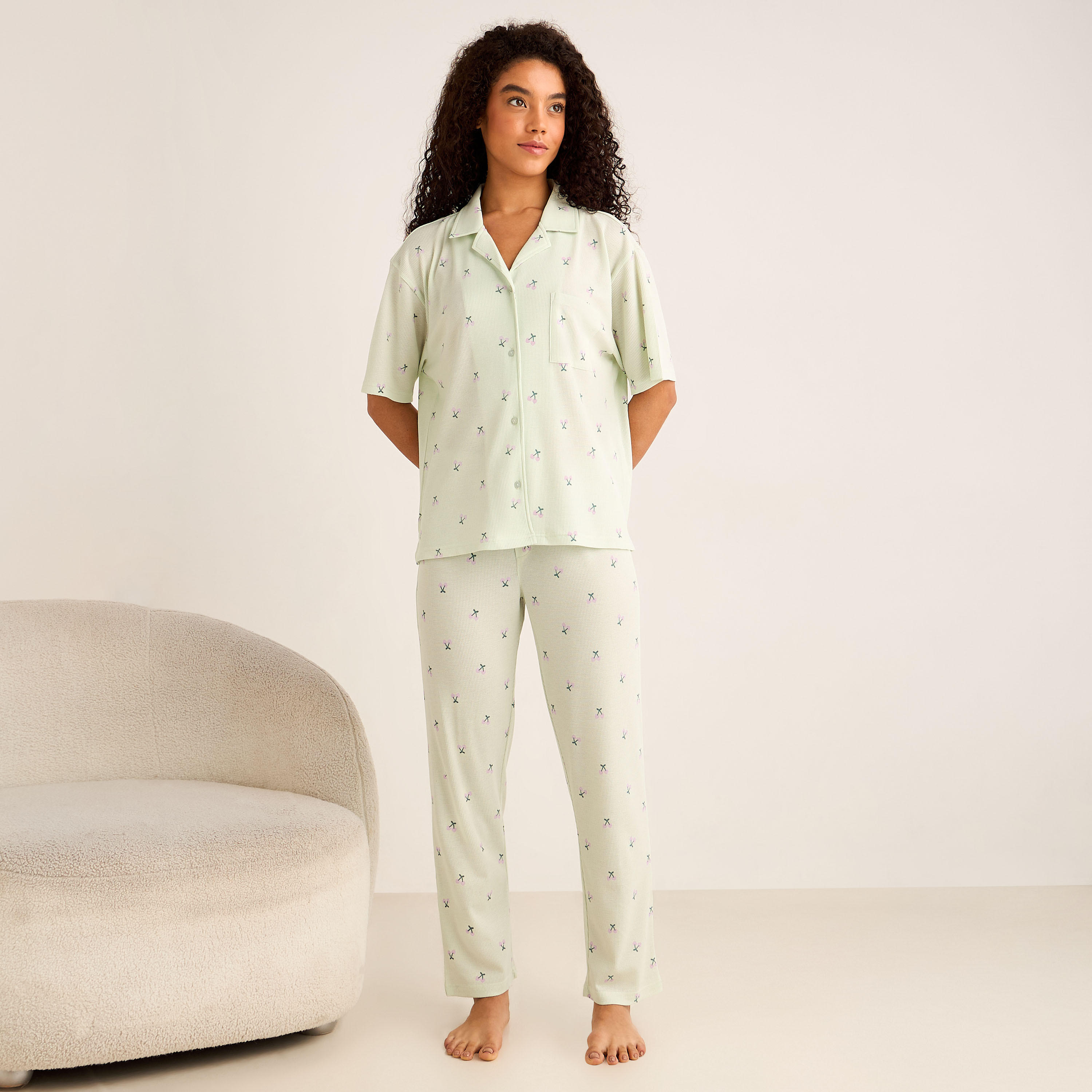 Pyjama Set Button-Down Shirt & Pants-women-clothing-nightwear-pyjamas-longsets-image-1
