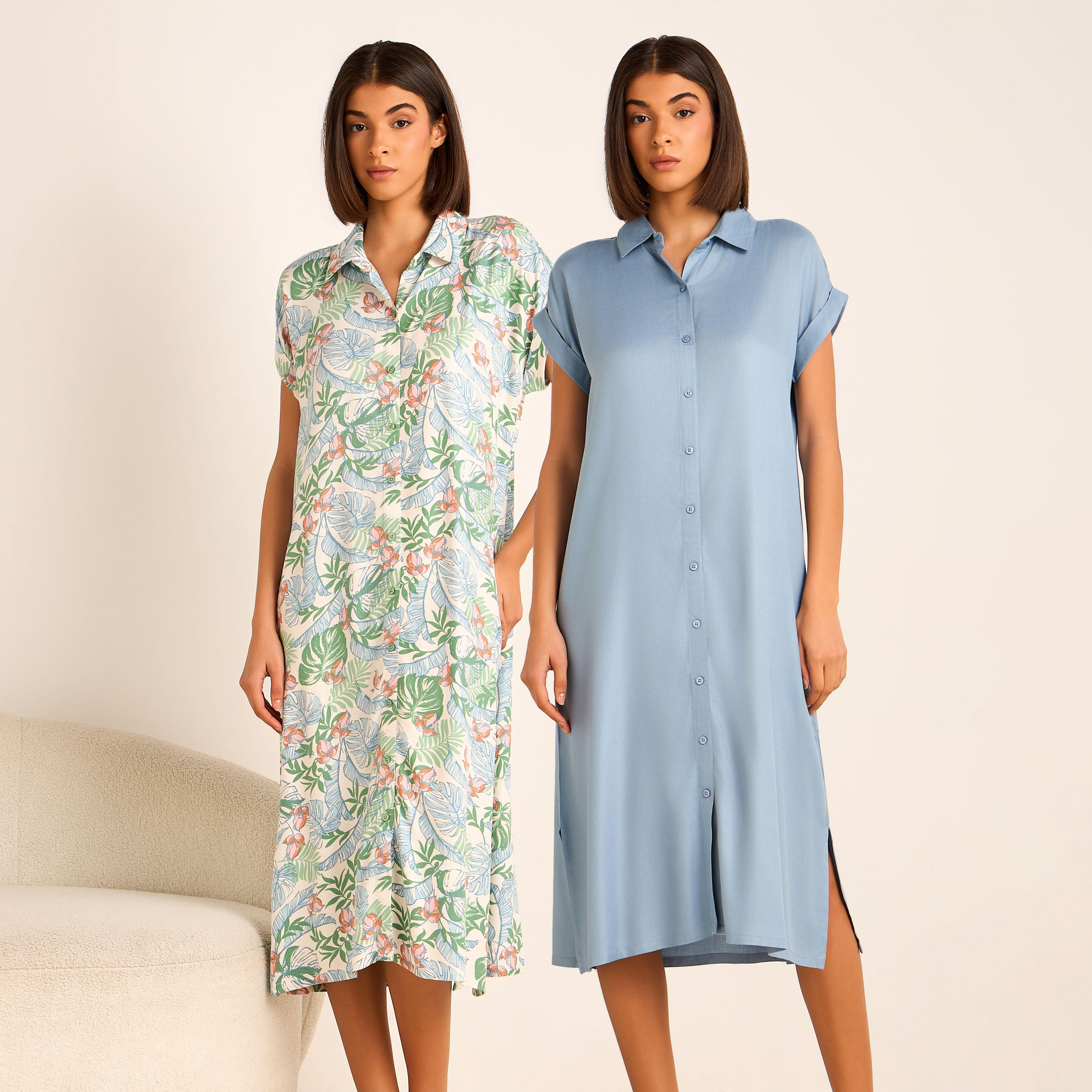 Night Dress Short Sleeves Assorted Print Viscose - Set of 2-women-clothing-nightwear-nighties-image-1