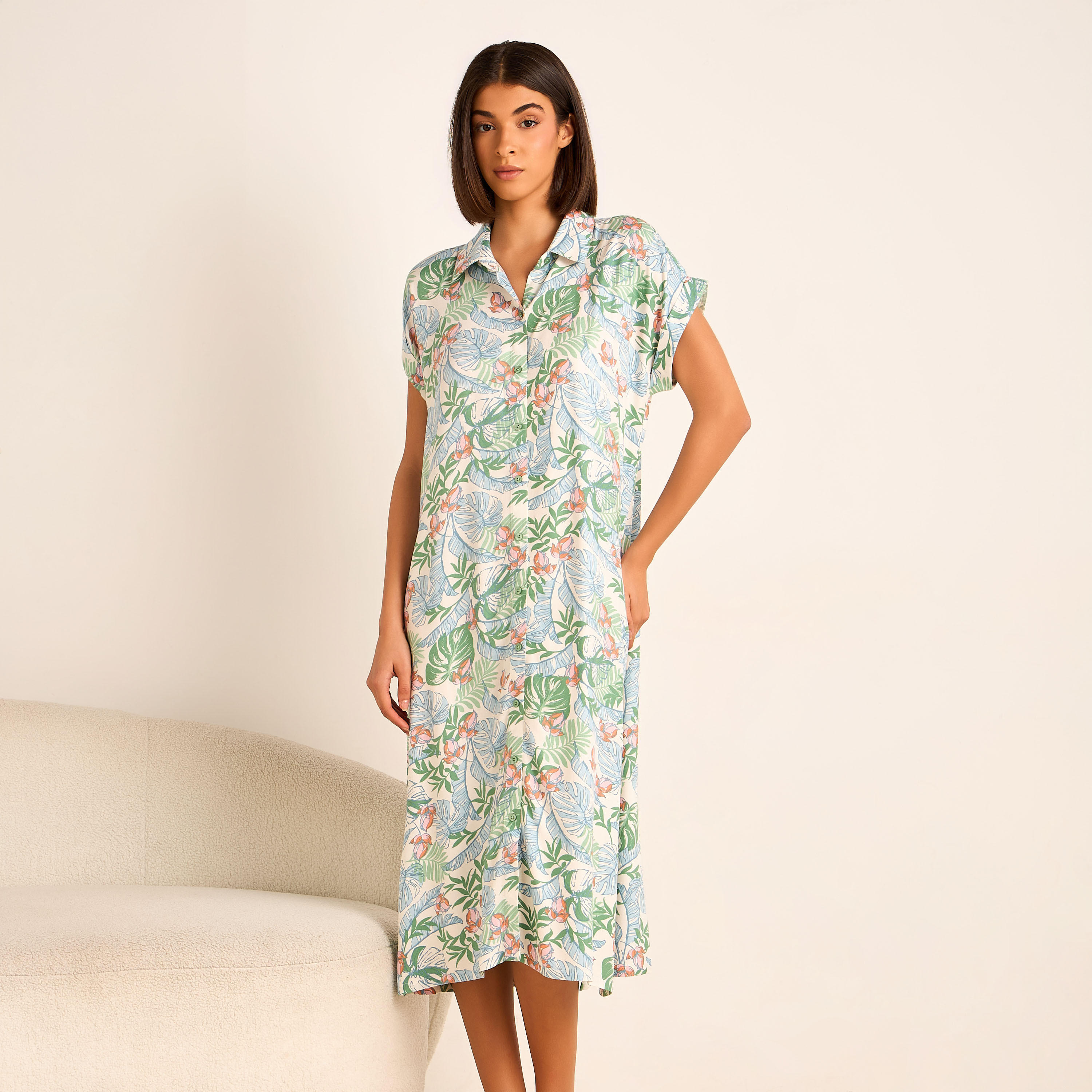 Night Dress Short Sleeves Assorted Print Viscose - Set of 2-women-clothing-nightwear-nighties-image-2