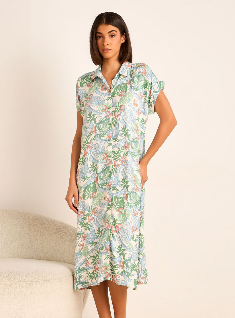 Night Dress Short Sleeves Assorted Print Viscose - Set of 2-women-clothing-nightwear-nighties-image-2