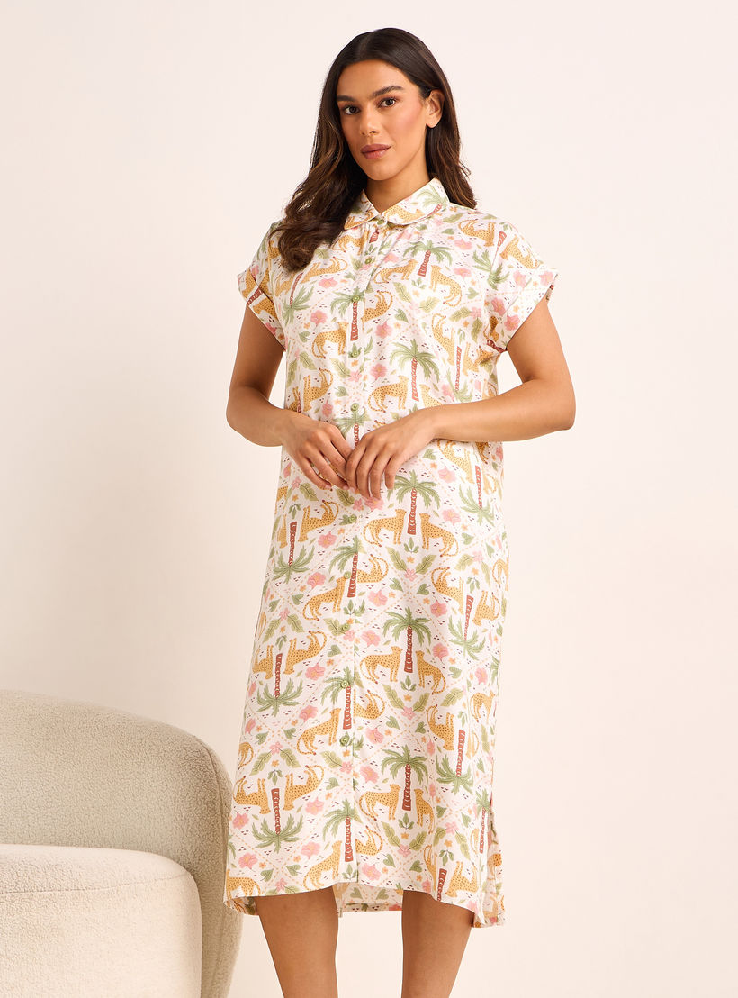 قميص نوم فيسكوز طول ميدي بأكمام قصيرة وطبعات - طقم من 2-women-clothing-nightwear-nighties-image-2