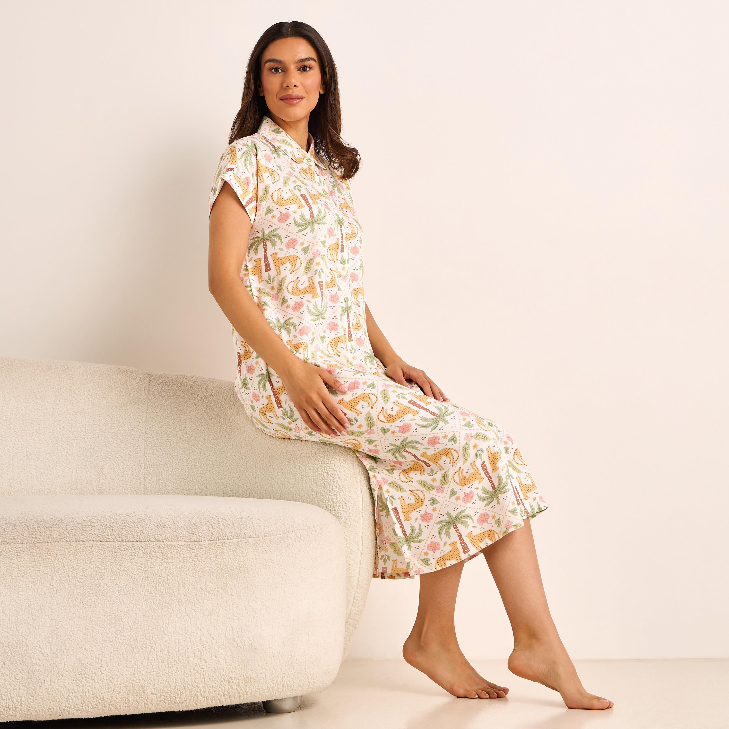 قميص نوم فيسكوز طول ميدي بأكمام قصيرة وطبعات - طقم من 2-women-clothing-nightwear-nighties-image-3