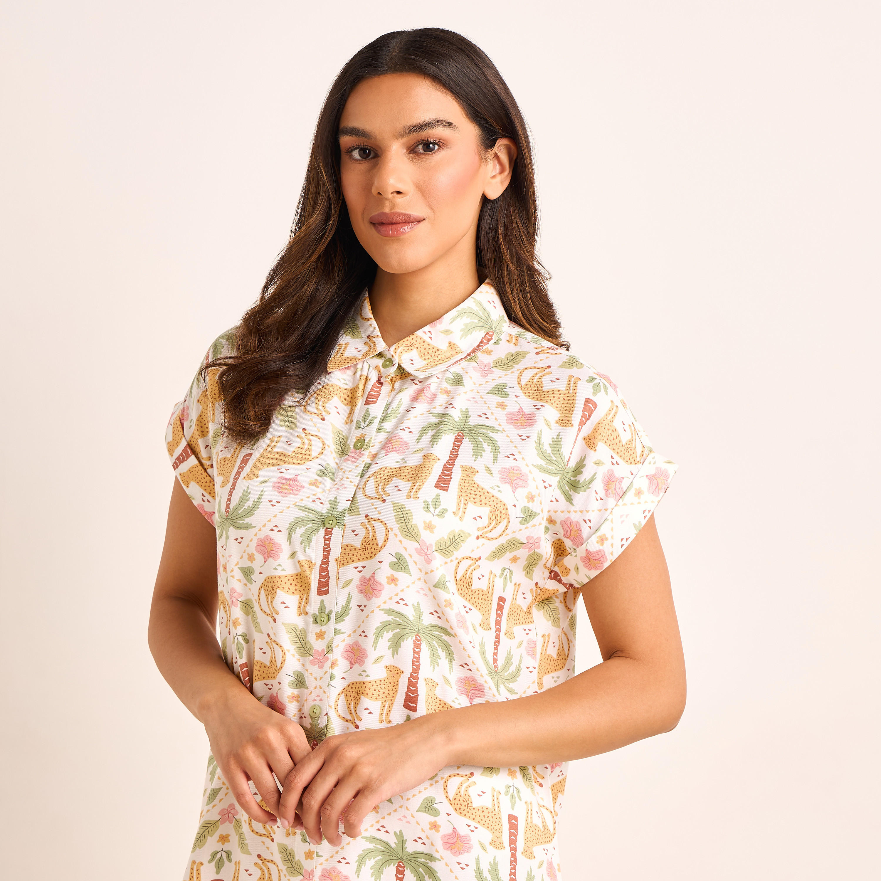 قميص نوم فيسكوز طول ميدي بأكمام قصيرة وطبعات - طقم من 2-women-clothing-nightwear-nighties-image-5