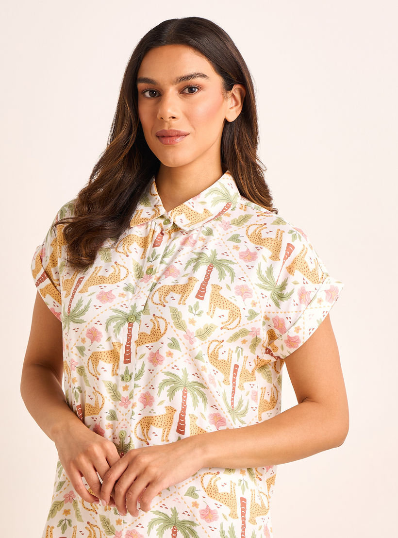 قميص نوم فيسكوز طول ميدي بأكمام قصيرة وطبعات - طقم من 2-women-clothing-nightwear-nighties-image-5